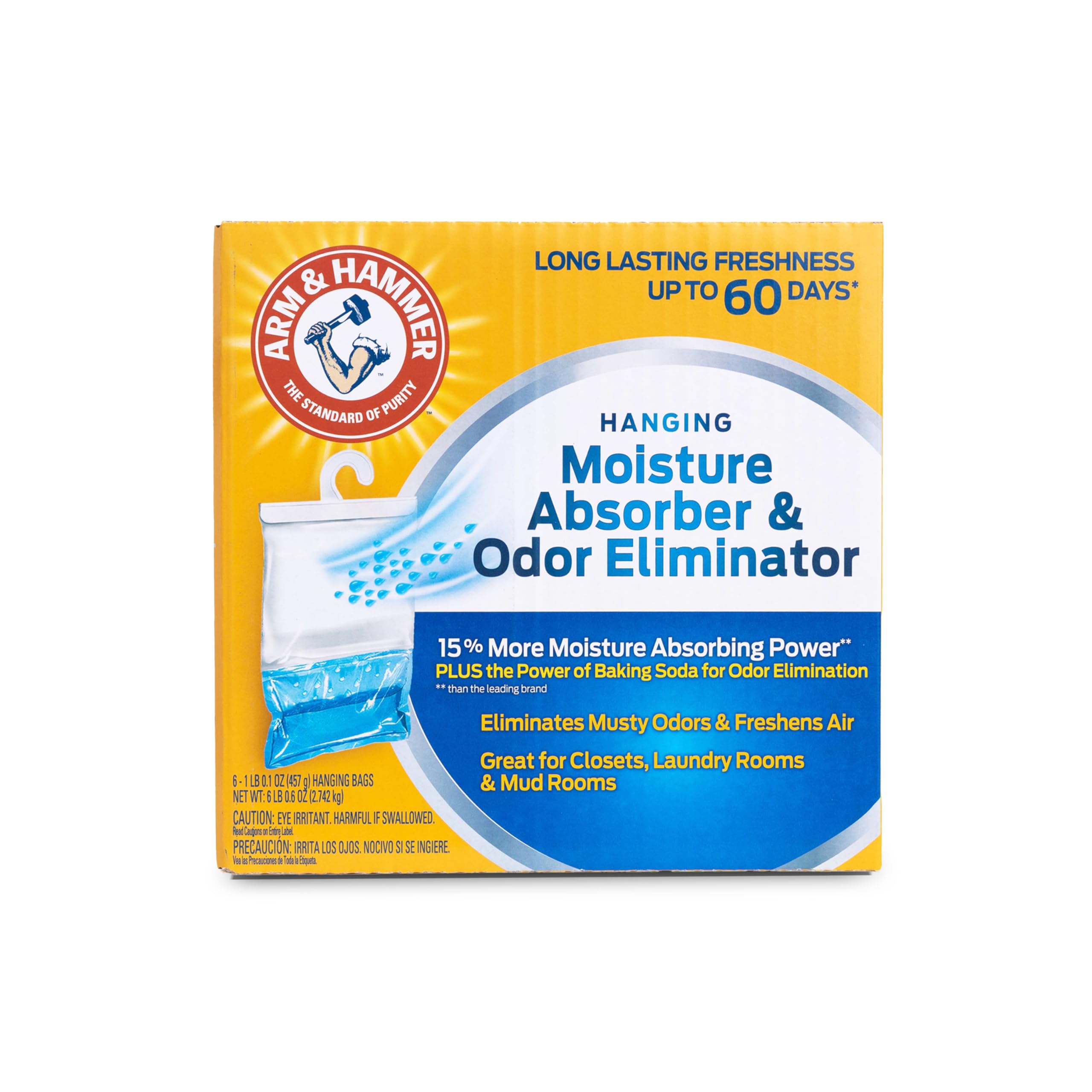 Arm & Hammer Hanging Moisture Absorber And Odor Eliminator, 16.1 Oz., 6 Pack, Fragrance Free, Moisture Absorbers For Closet And