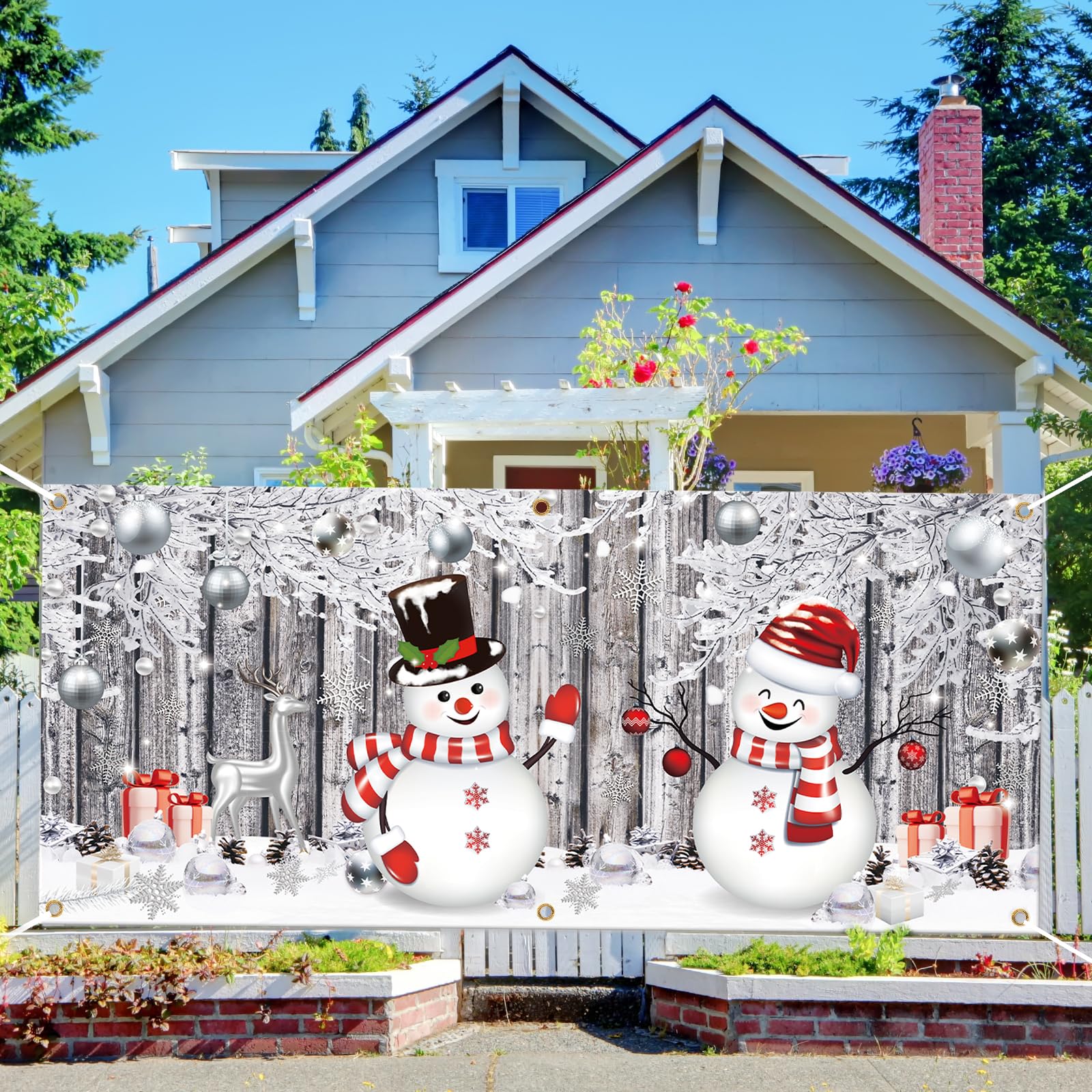 Qeeenar Christmas Garage Door Banner Decoration Large Snowman Christmas Garage Cover Holiday Garage Door Cover Large Snowman Sno