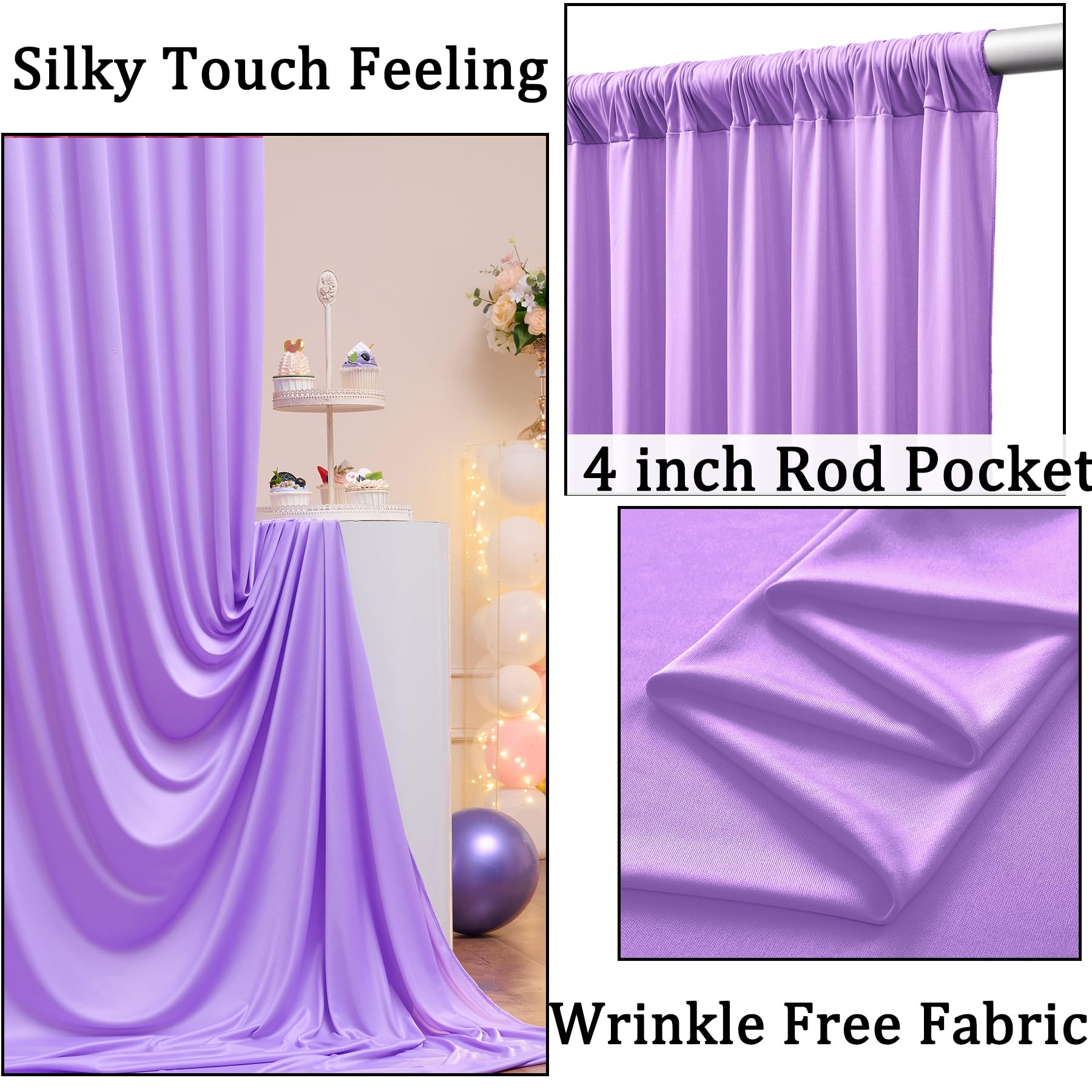Lavender Wrinkle Free Backdrop Curtain For Parties, Polyester Photo Backdrop Drapes Light Purple Panels Photography Background F