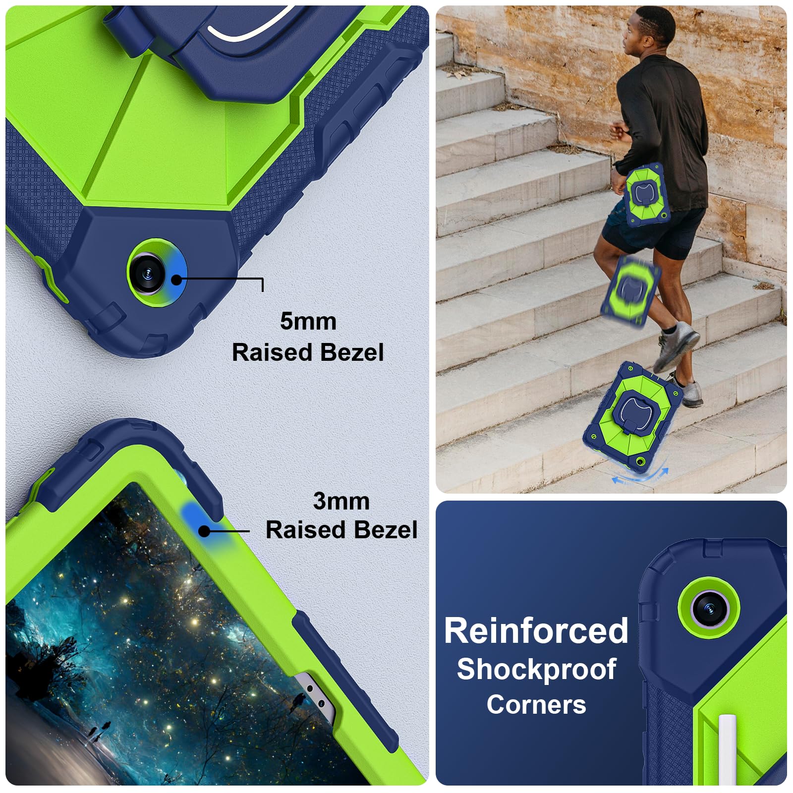 Galaxy Tab A9 Plus Case 11 Inch, Rugged Samsung Galaxy A9+ Tablet Case With Screen Protector 360 Rotating Stand Shoulder Strap P