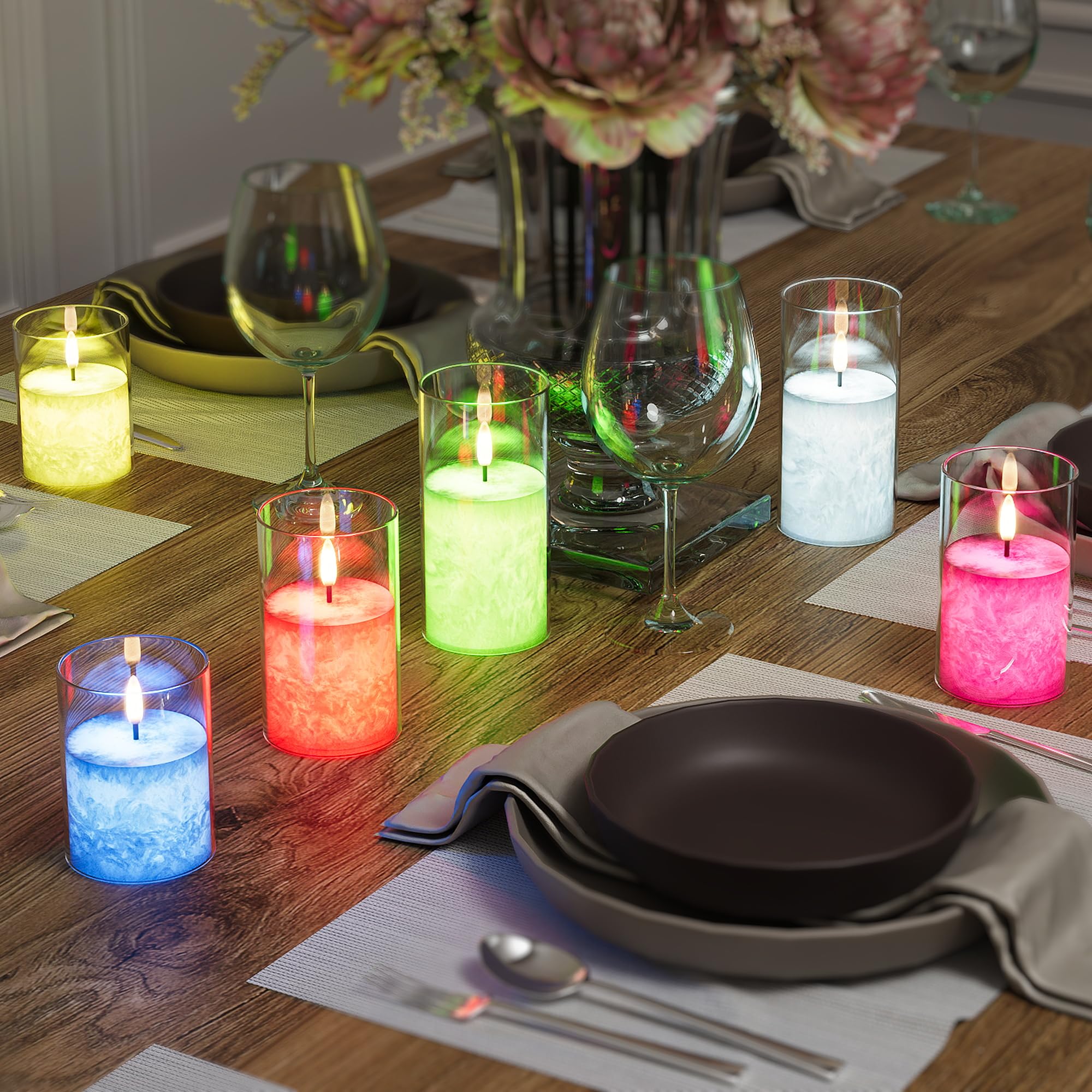 12Colors Flickering Flameless Candles With Remote & Timer, Real Wax Battery Operated Candles With Flickering Flame, Multi Color