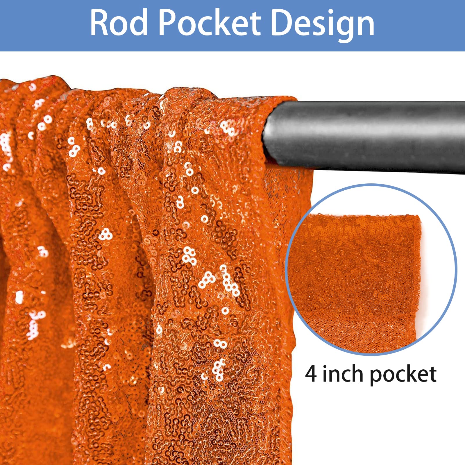 Hahuho Orange Sequin Backdrop Curtain, Halloween Glitter Backdrop Curtain For Parties, Christmas, Wedding, Party Decoration(2 Pa