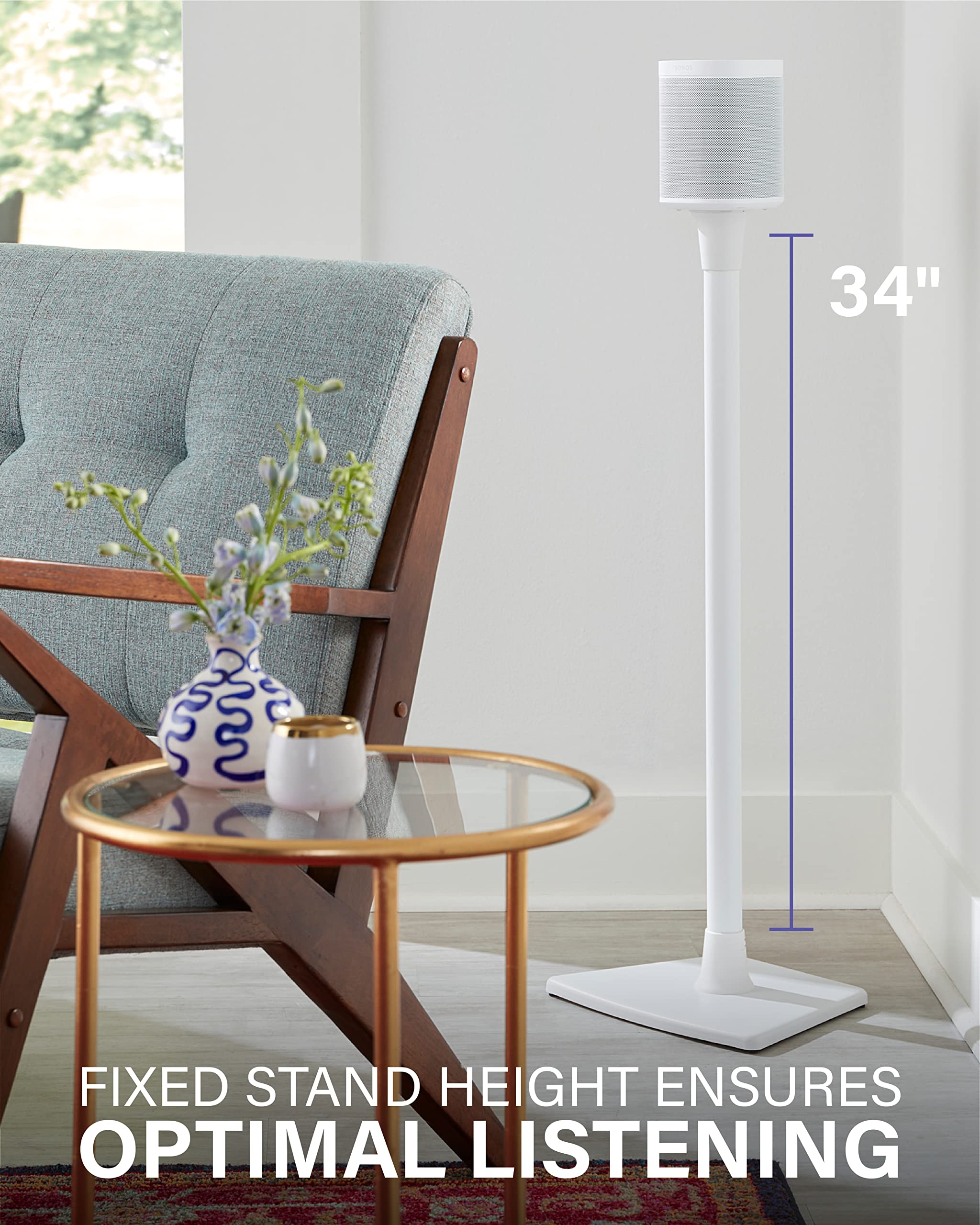 Sanus Speaker Stand For Sonos One, One Sl & Play:1 Speakers   Premium Fixed Height Speaker Stands W/Built In Cable Channels & Ea