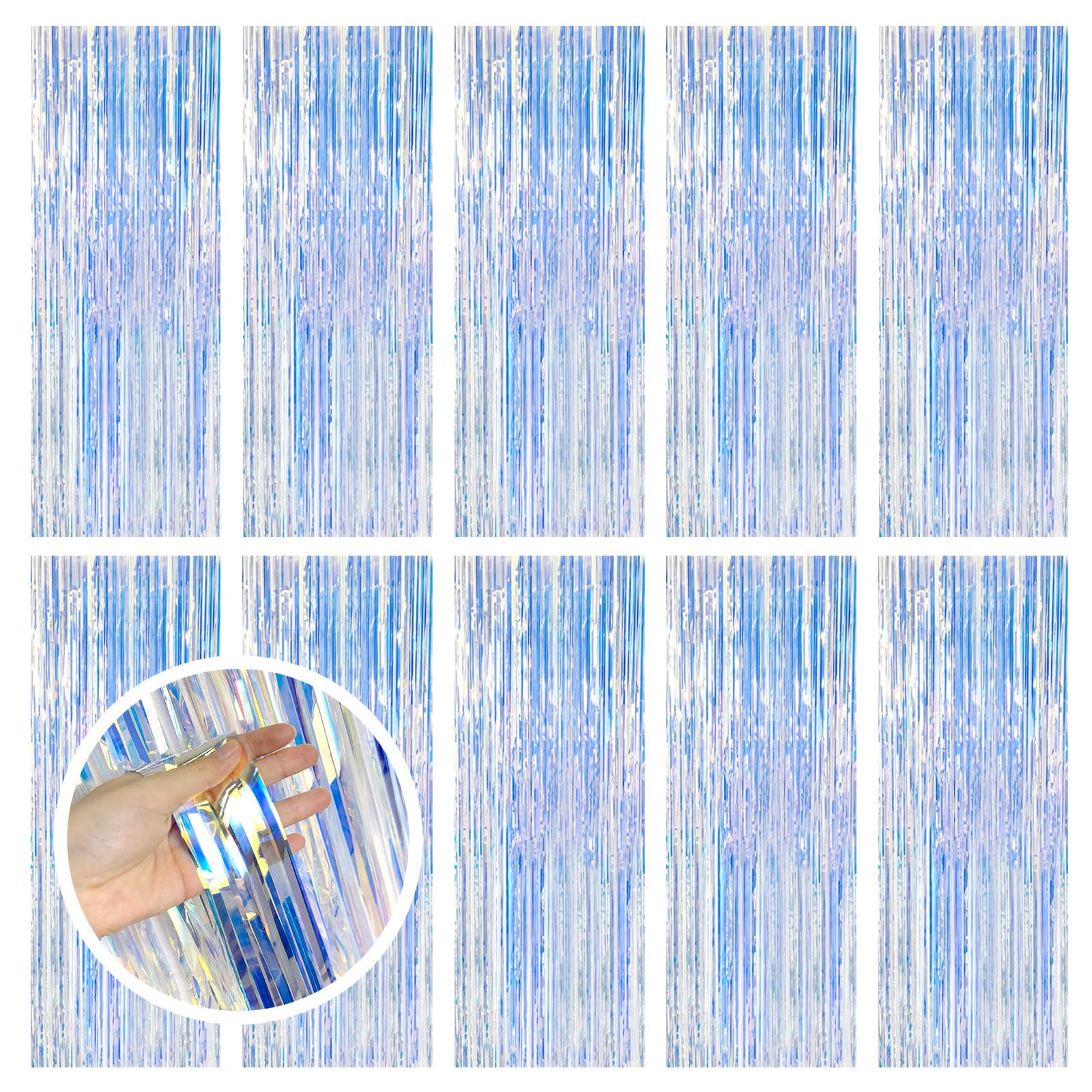 10 Pack Iridescent Party Backdrop Decorations Tinsel Curtain Birthday Decorations Foil Fringe Photo Booth Streamer Backdrop Irid