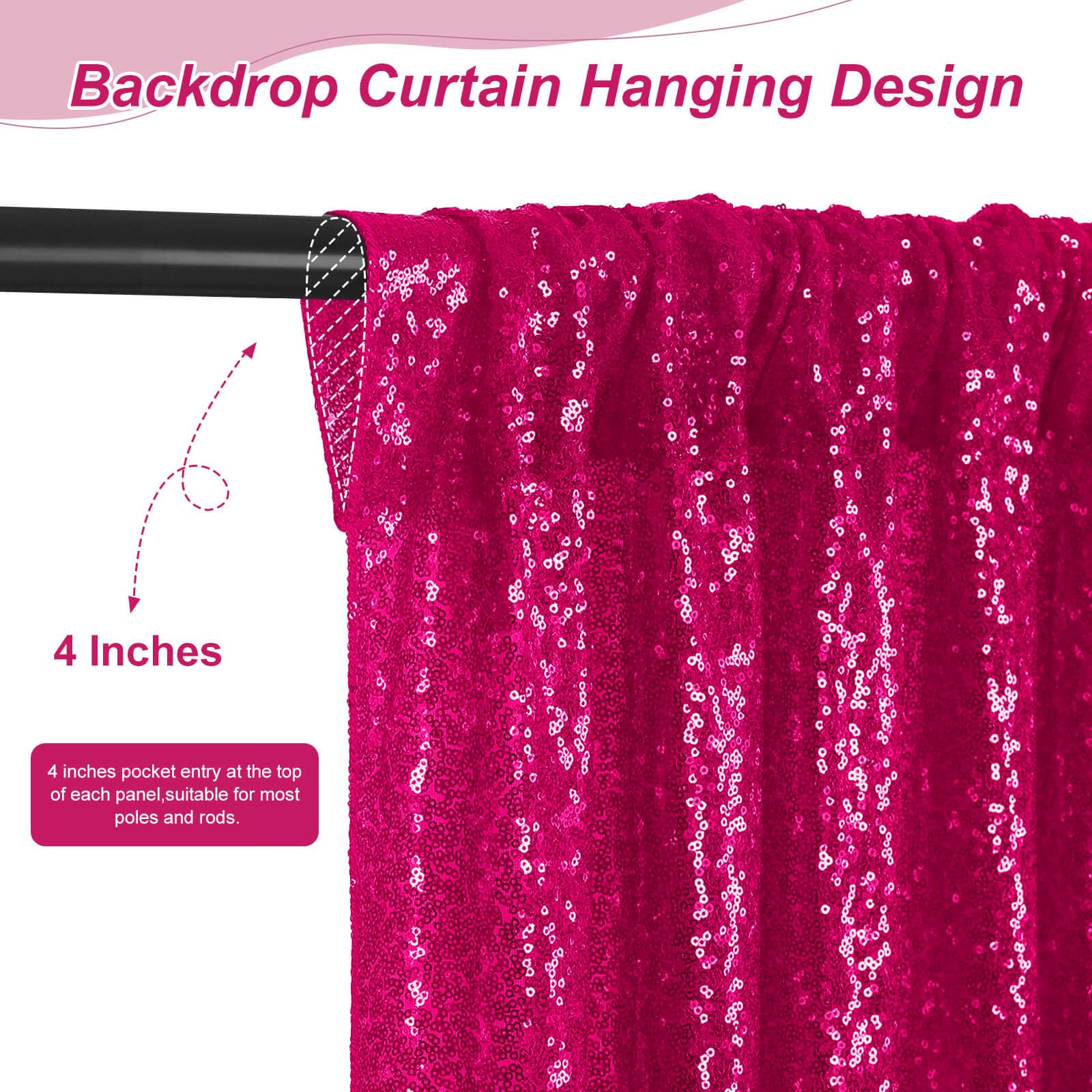 Fuchsia Glitter Sequin Backdrop Curtains 6 Pieces 2Ftx8Ft Dessert Backdrop Wedding Party Decor Glitter Photography Background Ch