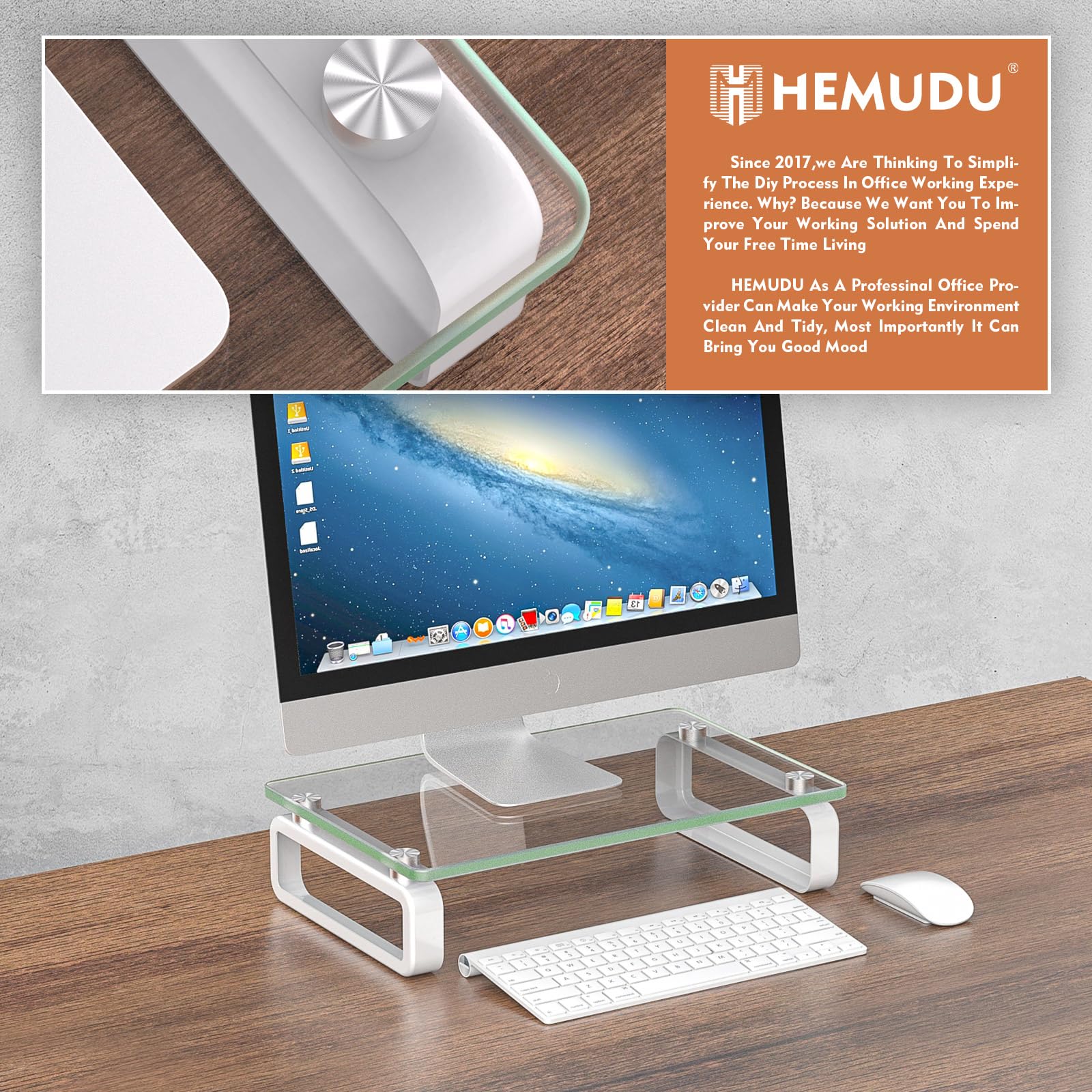 Hemudu Clear Computer Monitor Stand Riser Multi Media Desktop Stand For Flat Screen Lcd Led Tv, Laptop/Notebook, With Tempered G