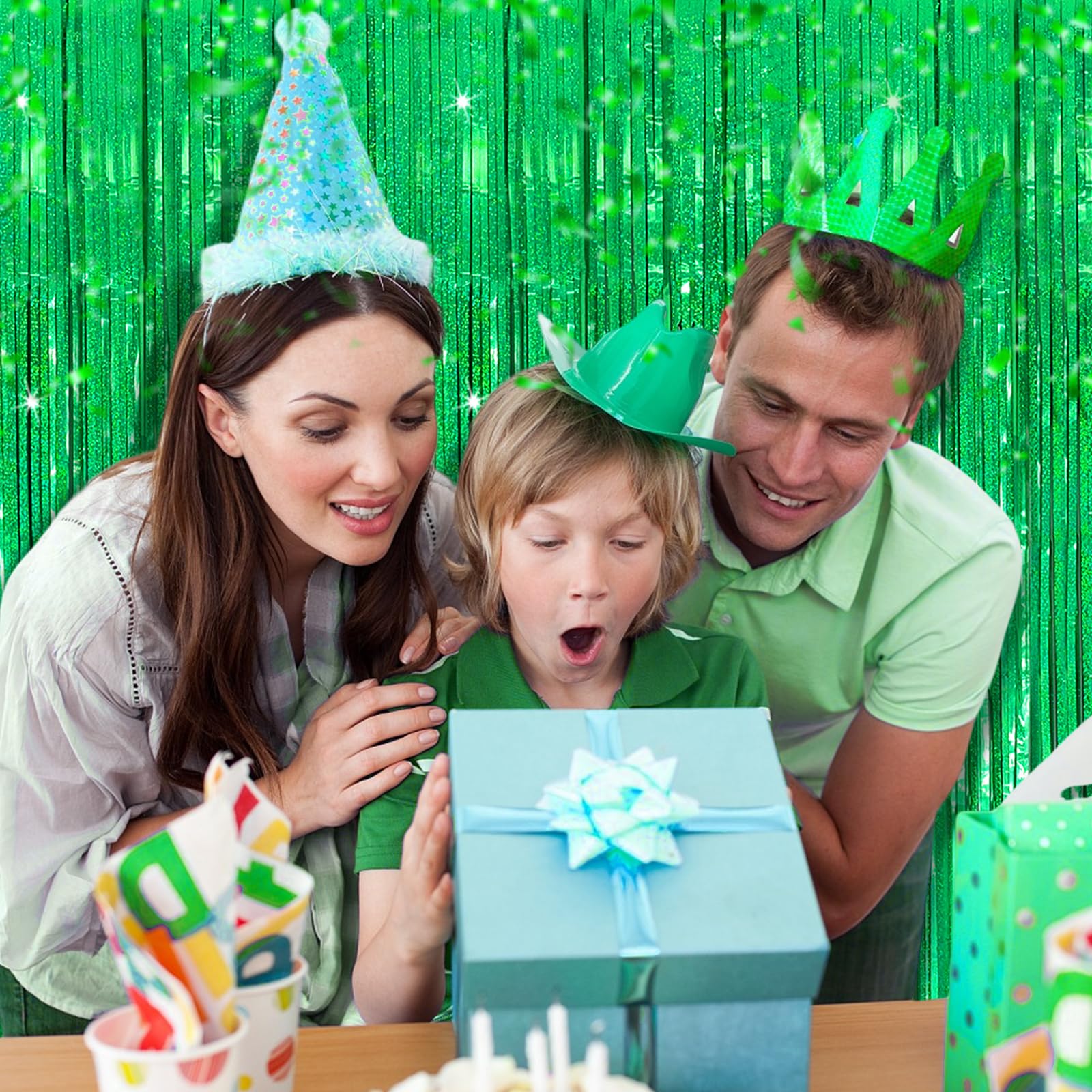 3 Pack Green Streamers Backdrop Jungle Party Decorations Foil Fringe Backdrop Curtains Photo Booth Backdrop For Birthday Dinosau