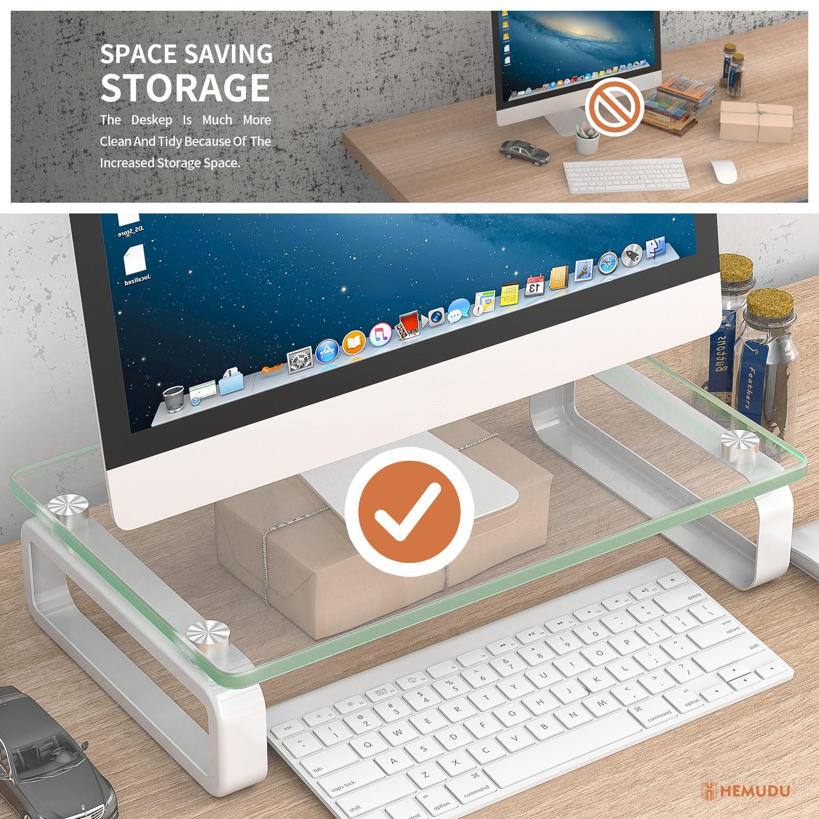 Hemudu Clear Computer Monitor Stand Riser Multi Media Desktop Stand For Flat Screen Lcd Led Tv, Laptop/Notebook, With Tempered G