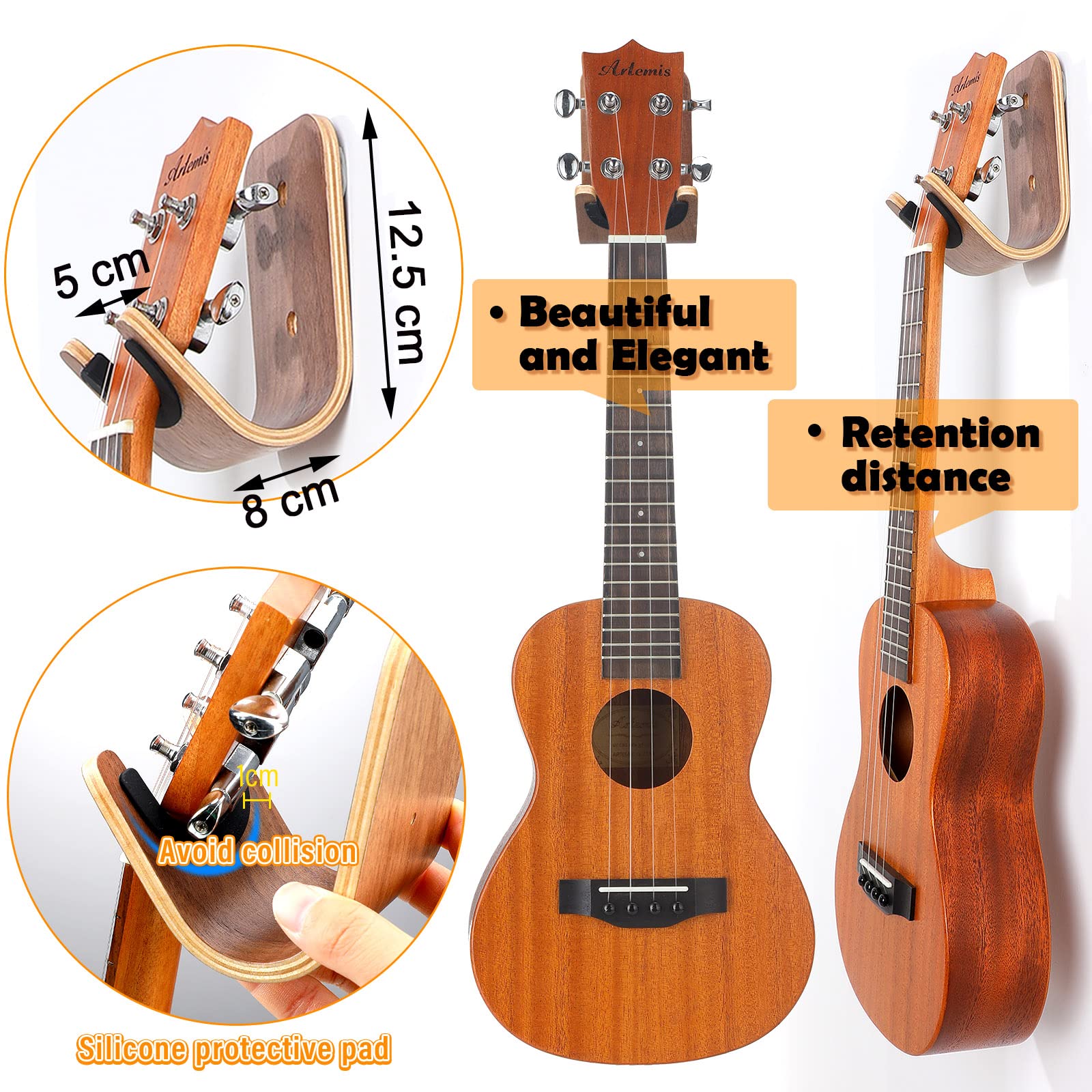 Guitar Wall Mount Holder Guitar Hanger With Pick Slot Skateboard Rack Modern Design Guitar Hook Ukulele Stand Wooden Violin Disp