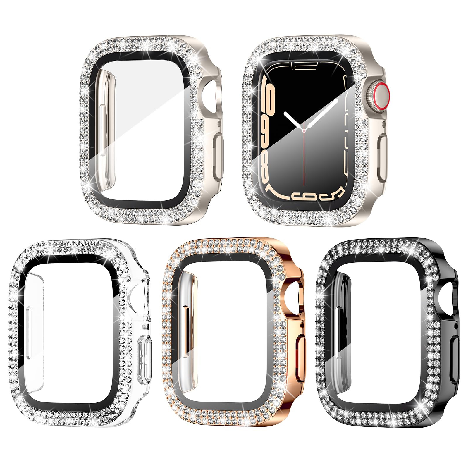 Goton 4 Pack Bling Screen Protector For Apple Watch Series 6 5 4 Se 44Mm Case, Women Glitter Diamond Rhinestone Bumper Cover For