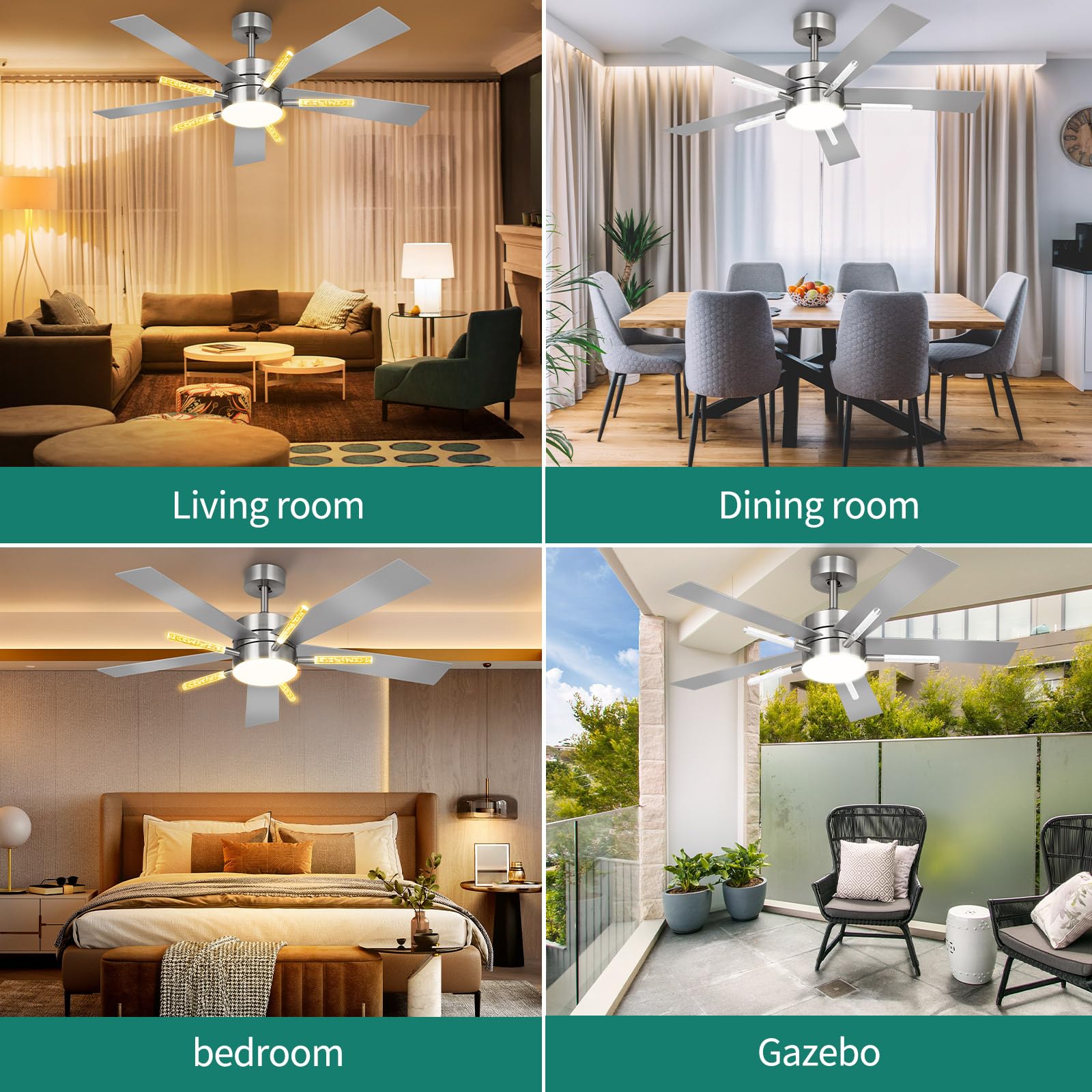 Yitahome 60 Inch Ceiling Fan With Light And Remote, 5 Blades With Crystal Rod Design, Modern Chandelier Ceiling Fan With Reversi