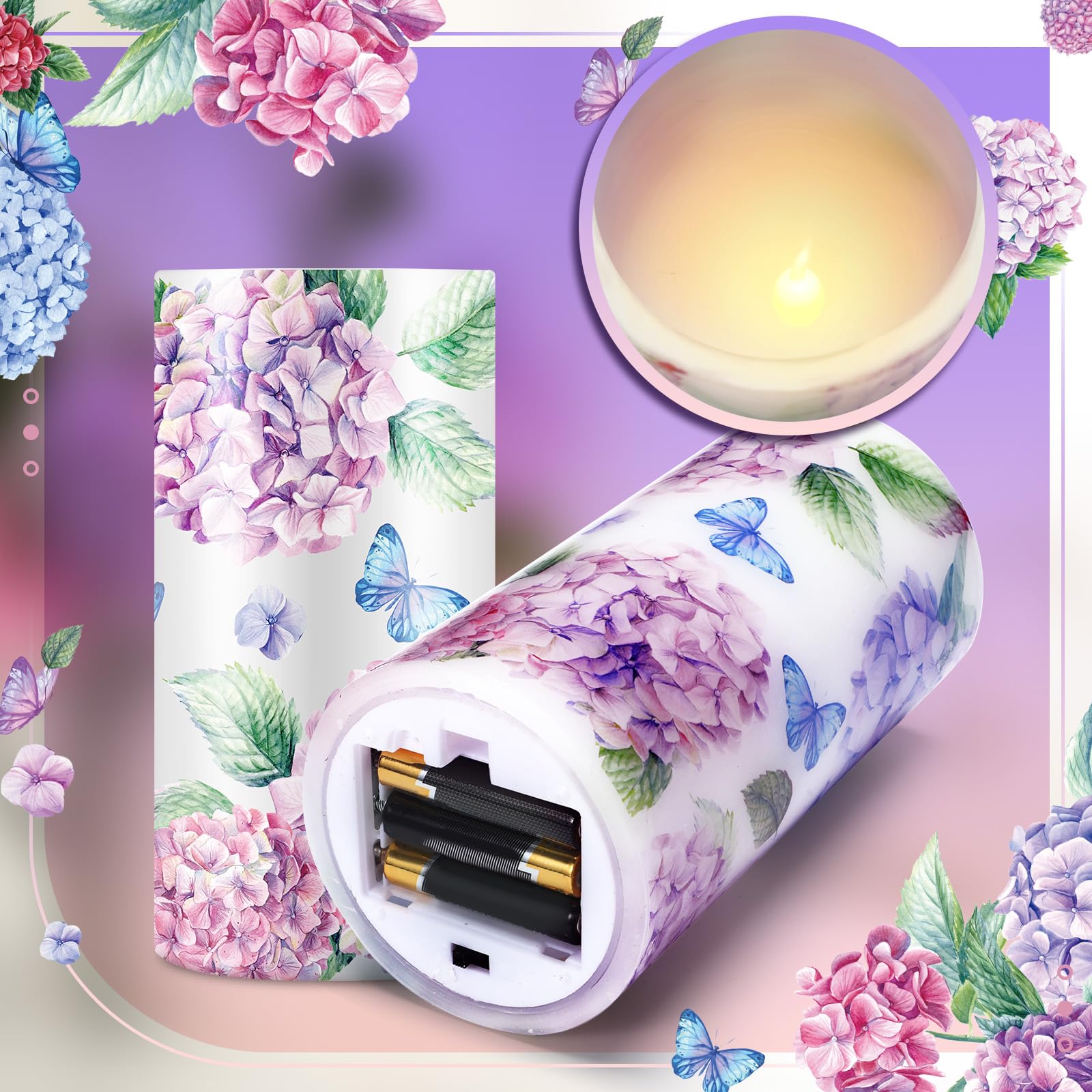 Roceei 3 Pcs Flameless Candles Led Candles Battery Operated Butterfly Flickering Real Wax Candles With Remote Floral Spring Deco
