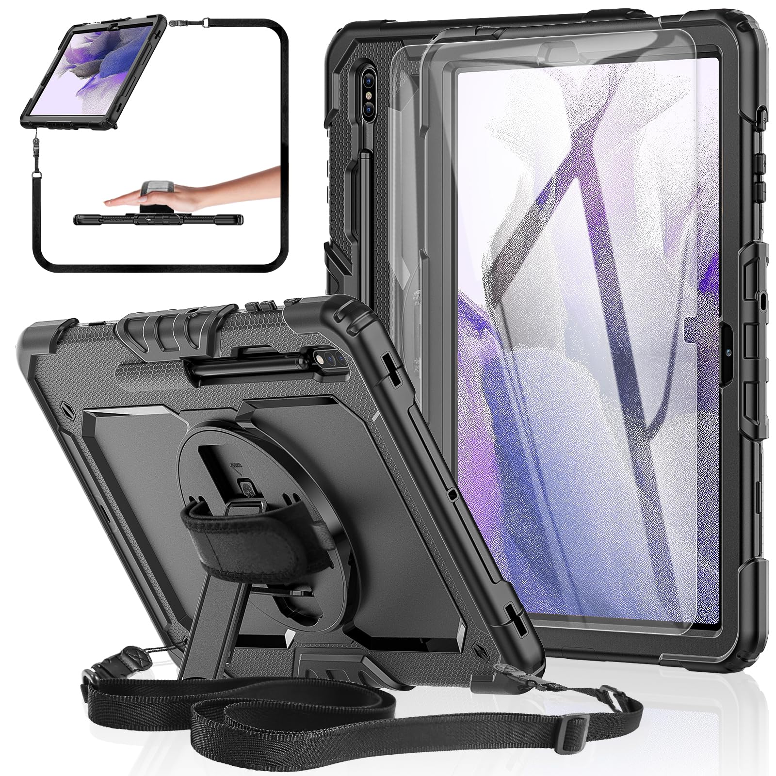 Base Mall Tablet Case For Samsung Galaxy Tab S8 Plus 2022/S7 Fe/S7 Plus 5G 12.4 Inch [With Tempered Glass Screen Protector], [Sh