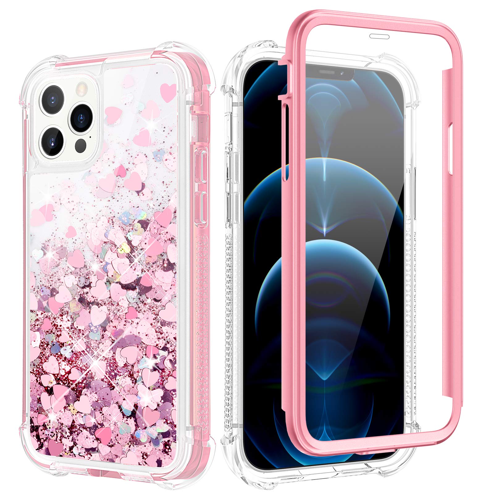 Caka For Iphone 12 Pro Max Case Glitter For Women Girls Full Body Bling Liquid Sparkle Fashion Flowing Quicksand Bumper Clear Pr