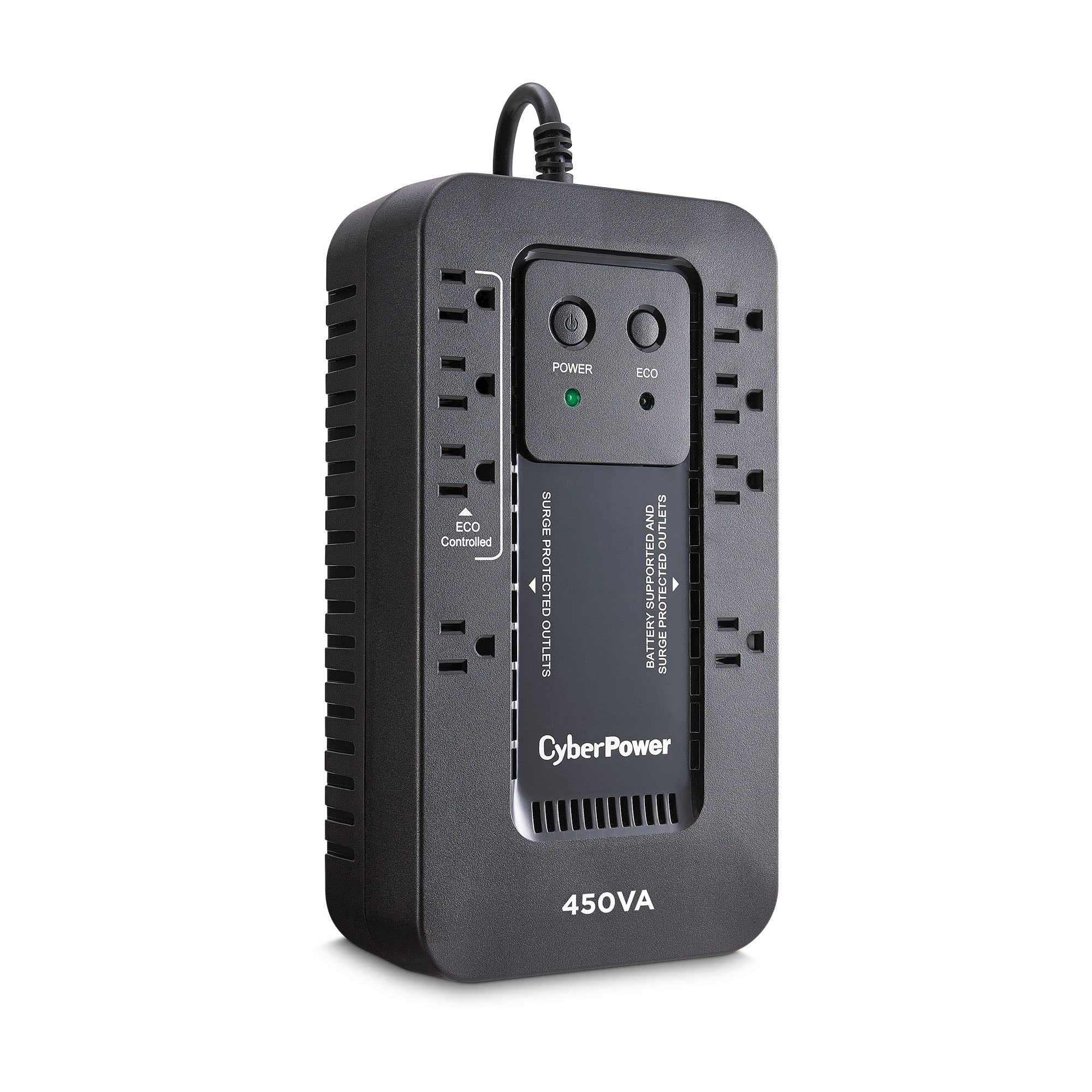 Cyberpower Ec450G Ecologic Battery Backup & Surge Protector Ups System, 450Va/260W, 8 Outlets, Eco Mode, Compact Uninterruptible