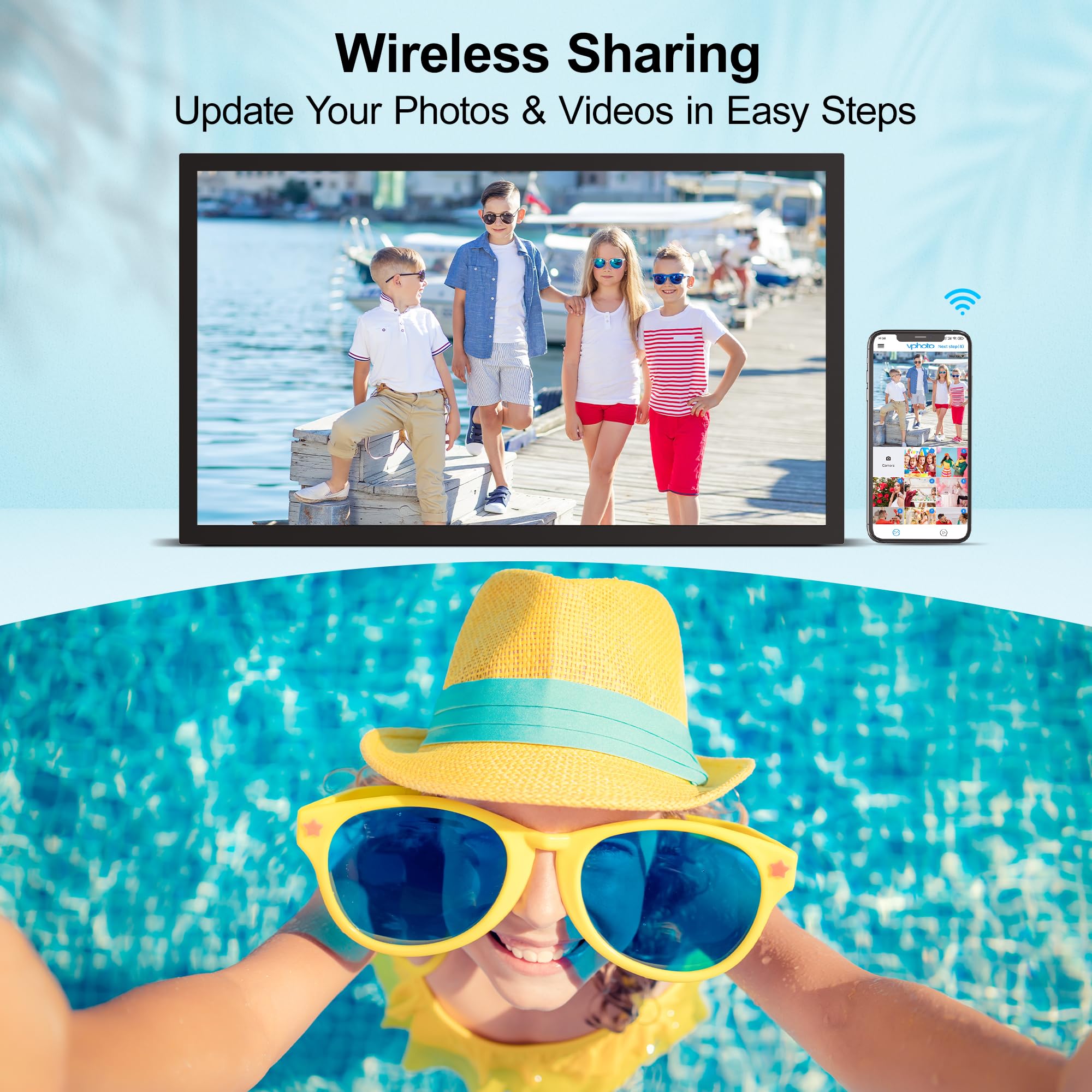 Smart Digital Picture Frame Large Digital Photo Frame   21.5 Inch App Frames 1920X1080 Ips Screen, 32Gb, Remote Control, Synchro