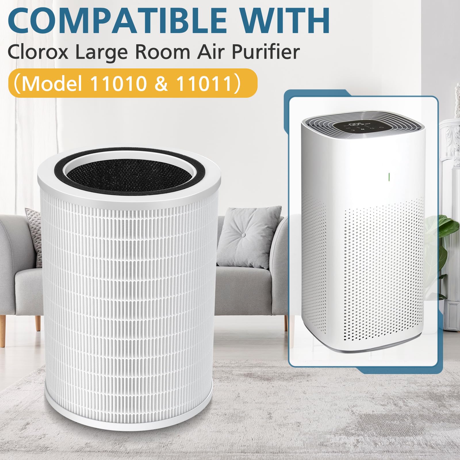 12010 True Hepa Replacement Filter Compatible With Clorox 11010 & 11011 Air Purifier, Large Rooms Up To 1,500 Sq Ft, 3 In 1 H13