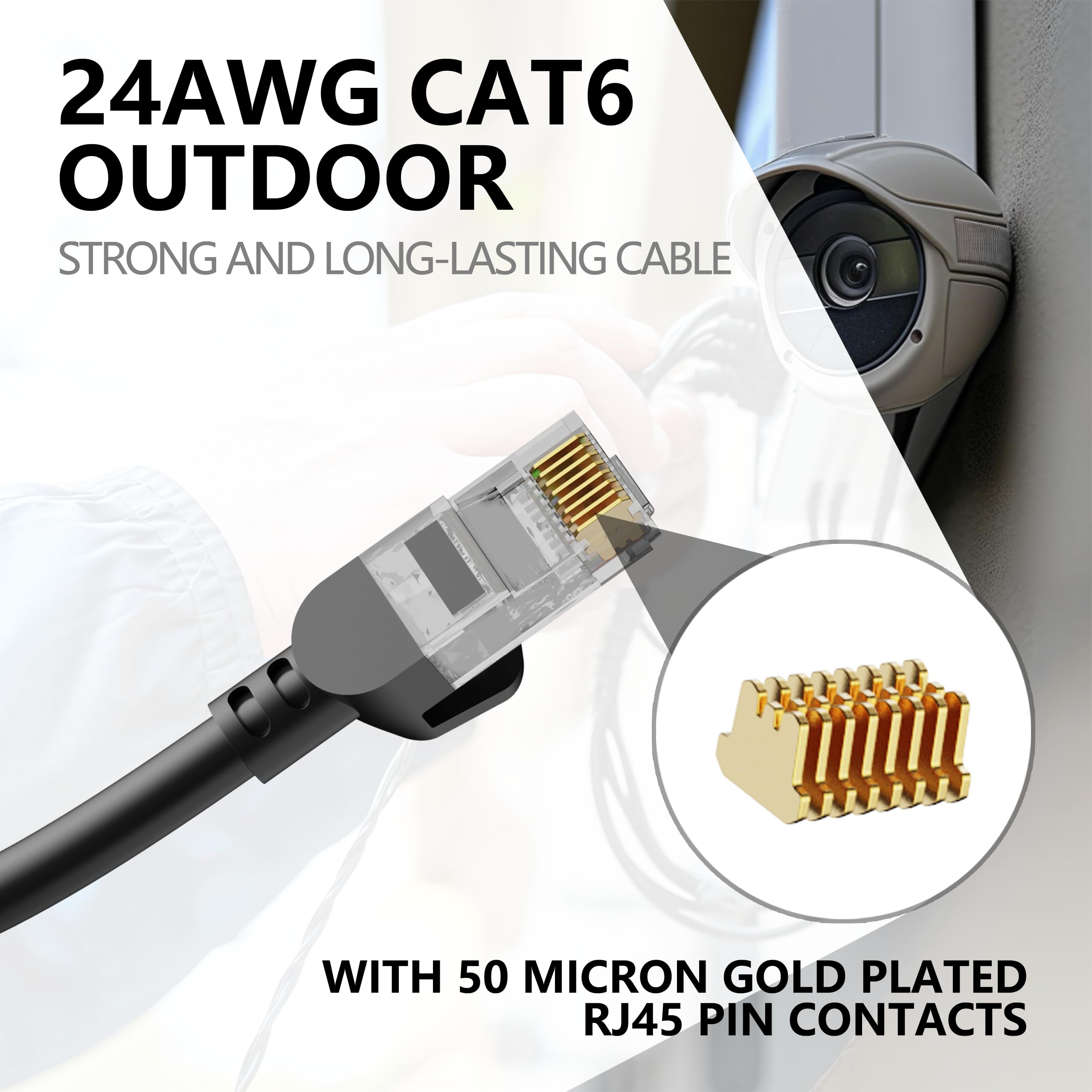 Cat 6 Outdoor Ethernet Cable 100 Ft, Support Cat8 Cat7 Network, 10Gbps 24Awg Pure Copper, Direct Burial In Ground Waterproof Uv