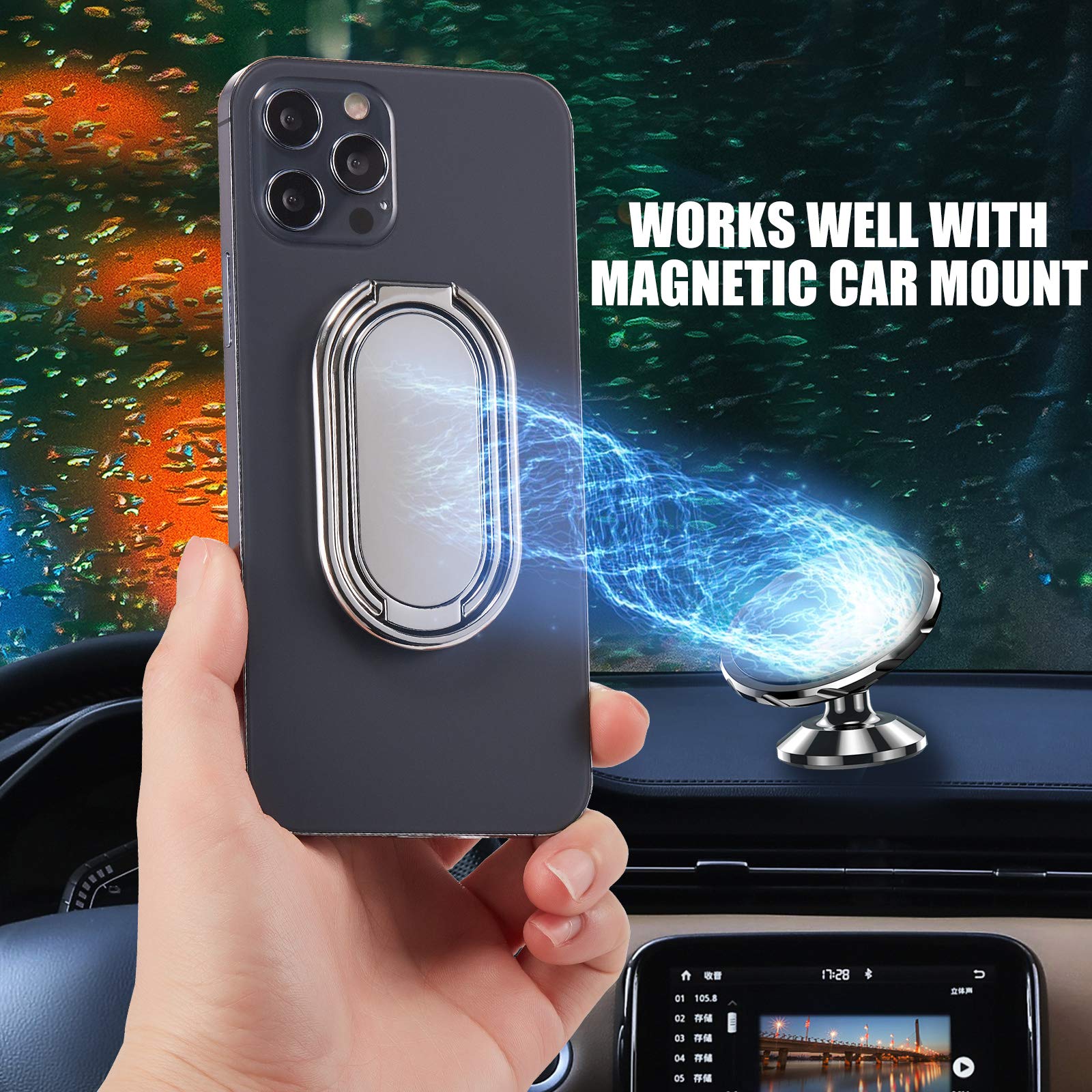 Rimyam Phone Ring Holder Finger Kickstand Foldable Cellphone Back Stand 360 Rotation Metal Ring Grip Holder For Magnetic Car Mou