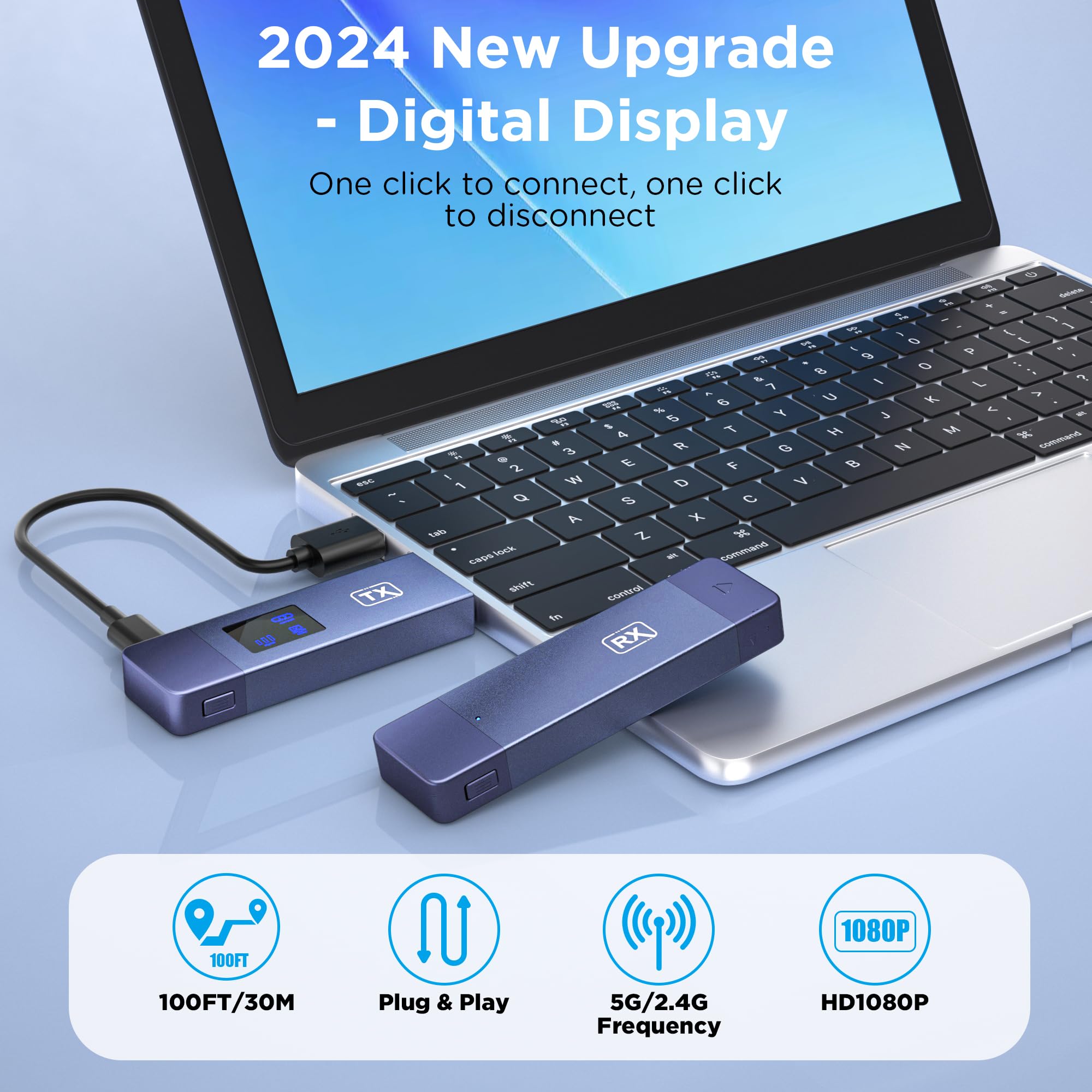 Wireless Hdmi Transmitter And Receiver, Plug And Play Portable 2.4G/5G Wireless Hdmi Extender Kit, 4K Decoding, 1080P Output For