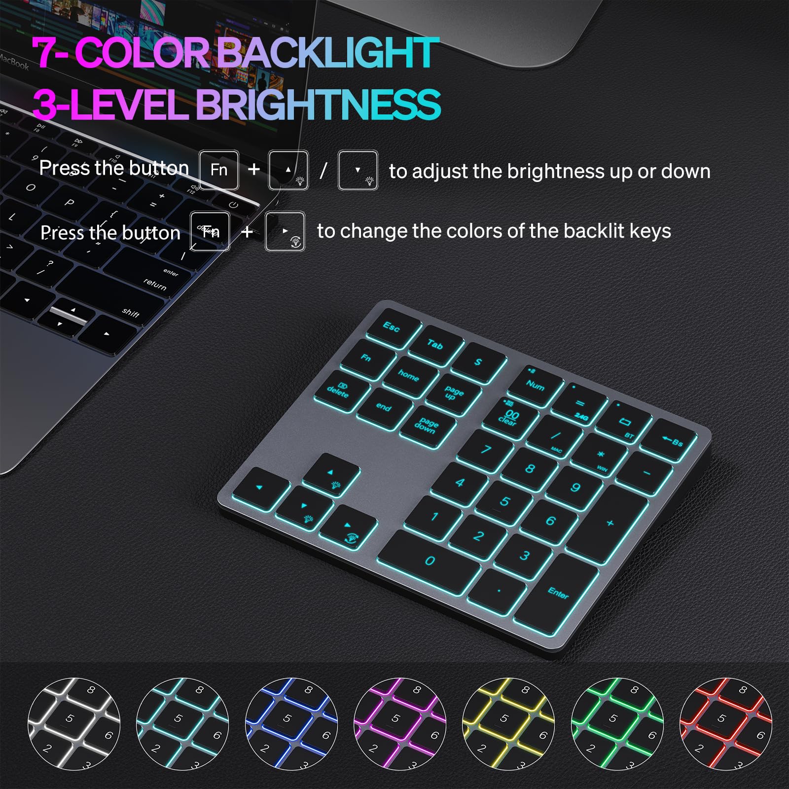 Doohoeek Bluetooth & 2.4G Usb Wireless Numeric Keypad For Laptops, Pc Computers Macbooks & Tablets, Dual Mode Number Pad 34 Keys