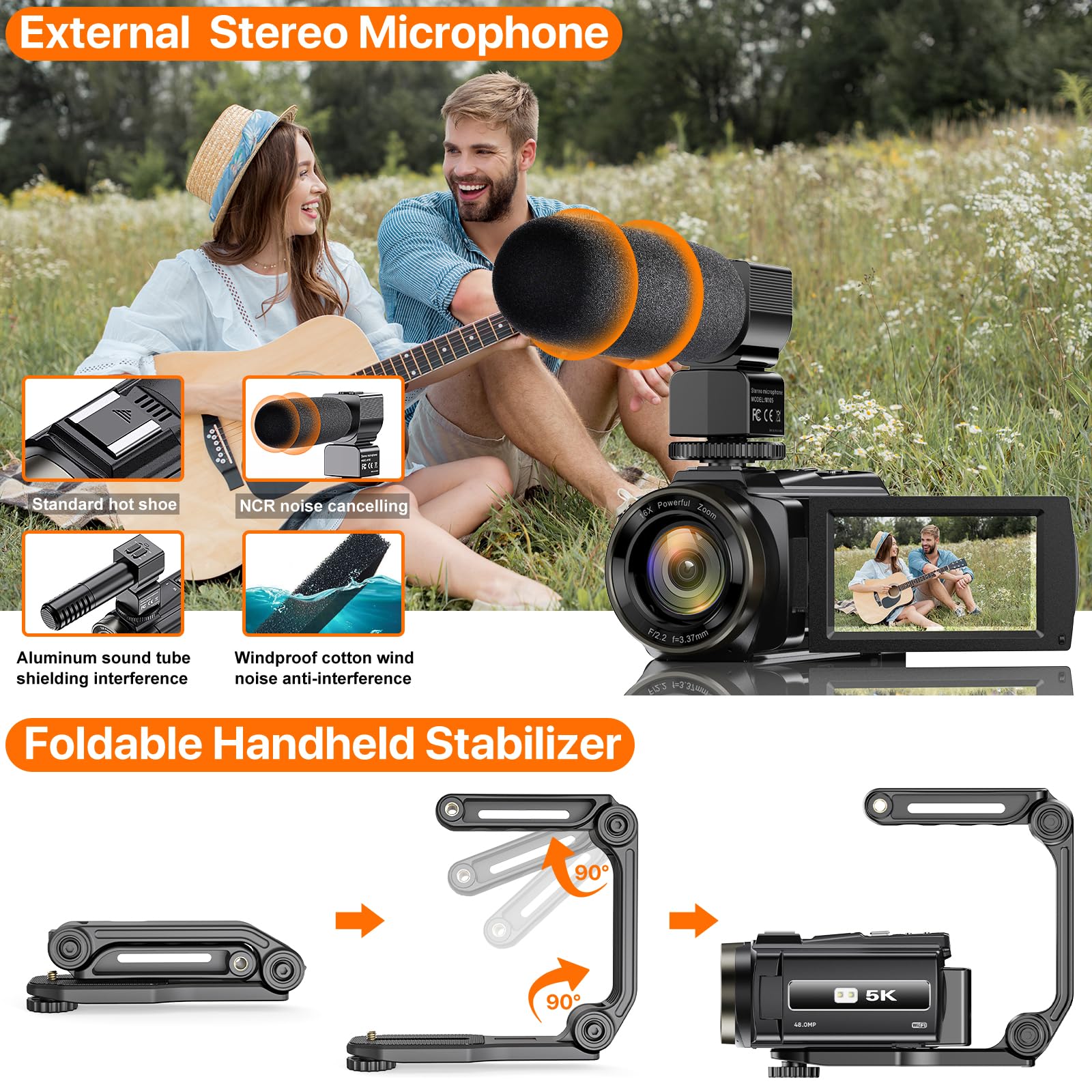 5K Video Camera Camcorder Uhd 48Mp Wifi Vlogging Camera For Youtube Ir Night Vision Anti Shake 16X Digital Zoom 3    Touch Scree