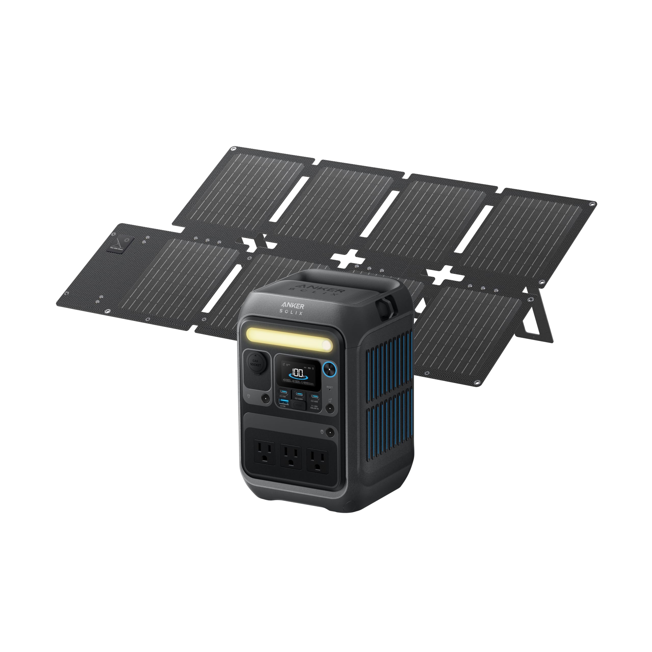 Anker SOLIX C200X Portable Power Station with 60W Solar Panel, 230.4Wh LiFePO4 Battery, 300W (600W Surge) Solar Generator, 140W 