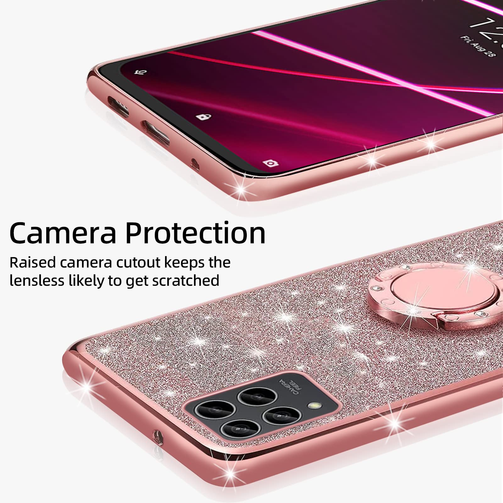 For Revvl 6 Pro 5G Case, Revvl 6 Pro 5G Phone Case For Women Glitter Crystal Clear Tpu Luxury Protective Cover With Kickstand St