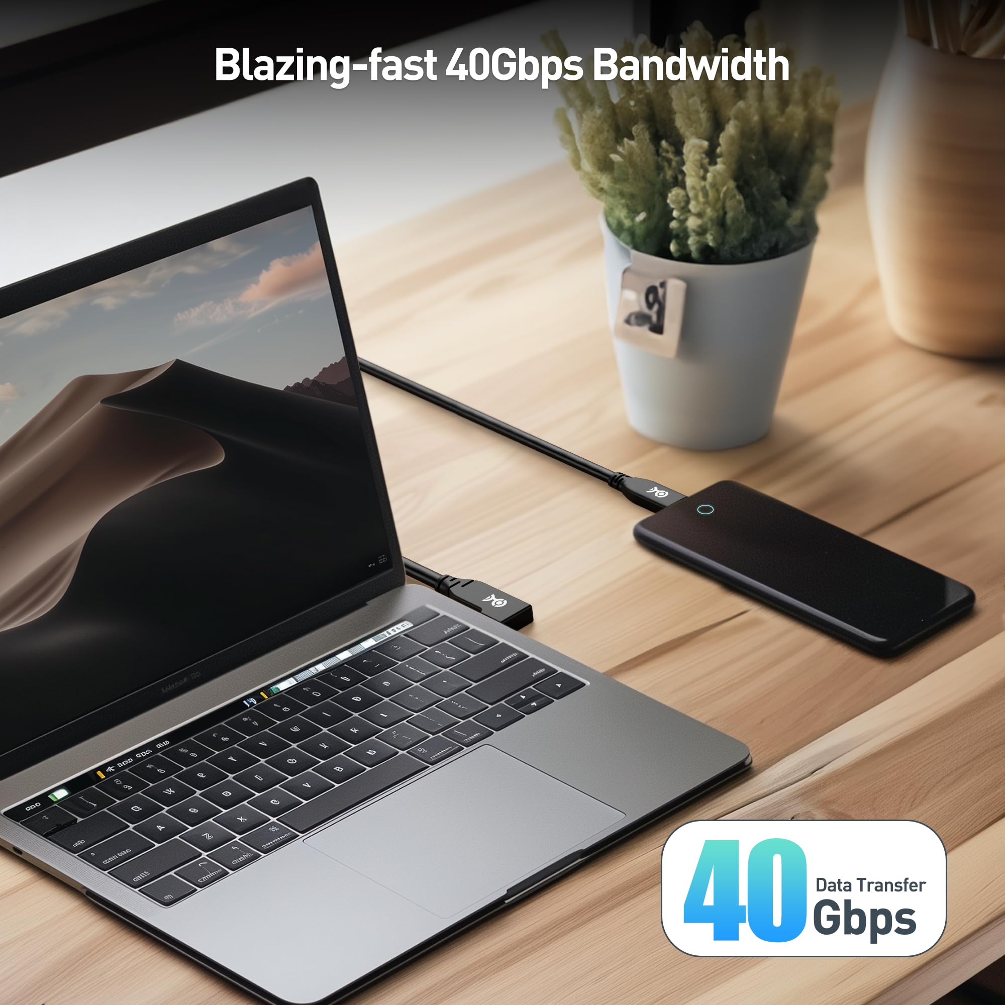 Cable Matters 40Gbps Right Angle USB 4 Cable 3.3 ft, Supports Up to [8K@60Hz / 4K@240Hz Video, 240W Charging, 40Gbps Data Transfer] USB4 Cable Right Angle, Compatible with Thunderbolt 4, MacBook, XPS