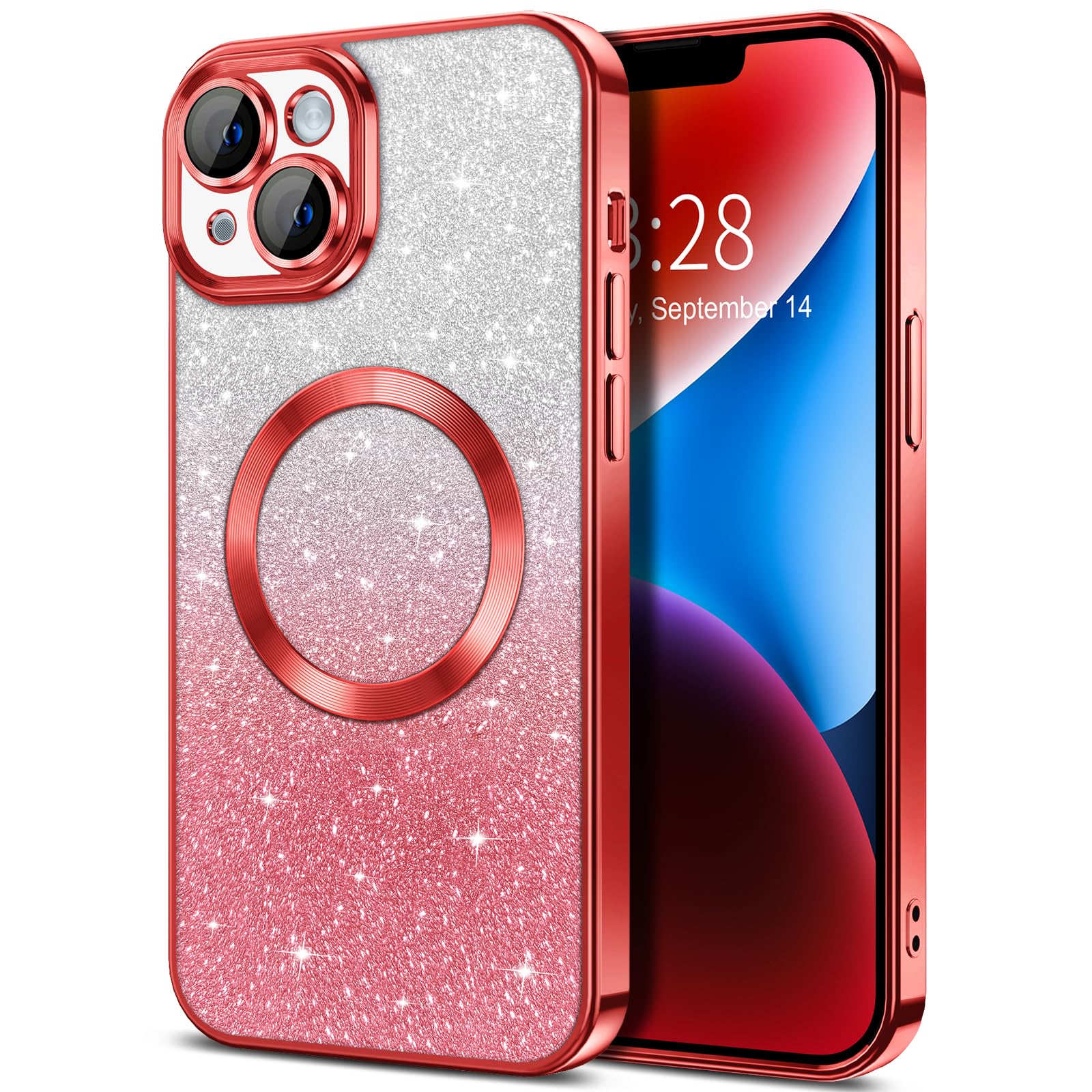 Hython For Iphone 14 Case Clear Magnetic Glitter Phone Cases [Compatible With Magsafe] Full Camera Lens Protector Slim Gradient