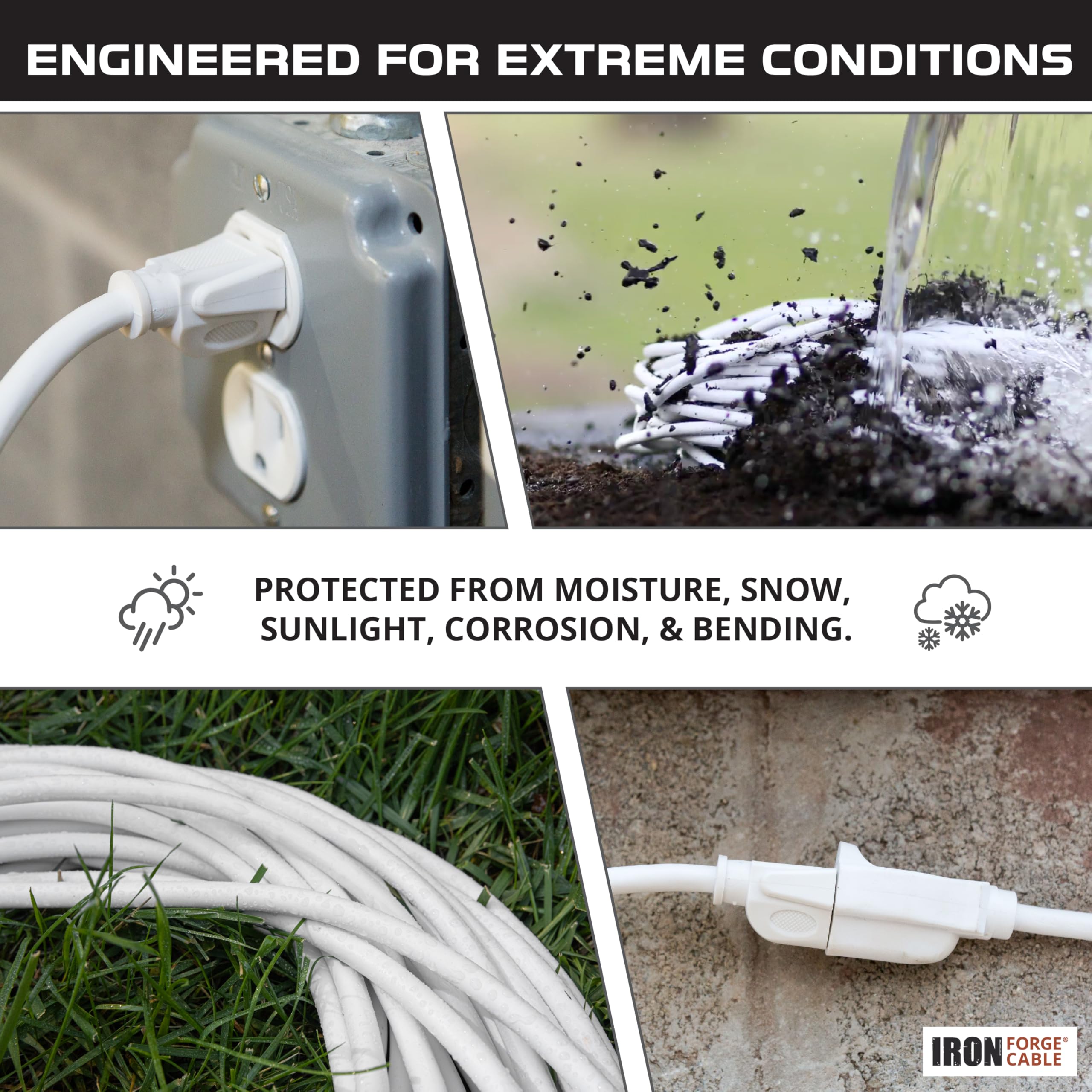 Iron Forge Cable Outdoor Extension Cord 75 Ft, 16 Gauge Heavy Duty Power Extension Cords 3 Prong Weatherproof   Sjtw   Great For
