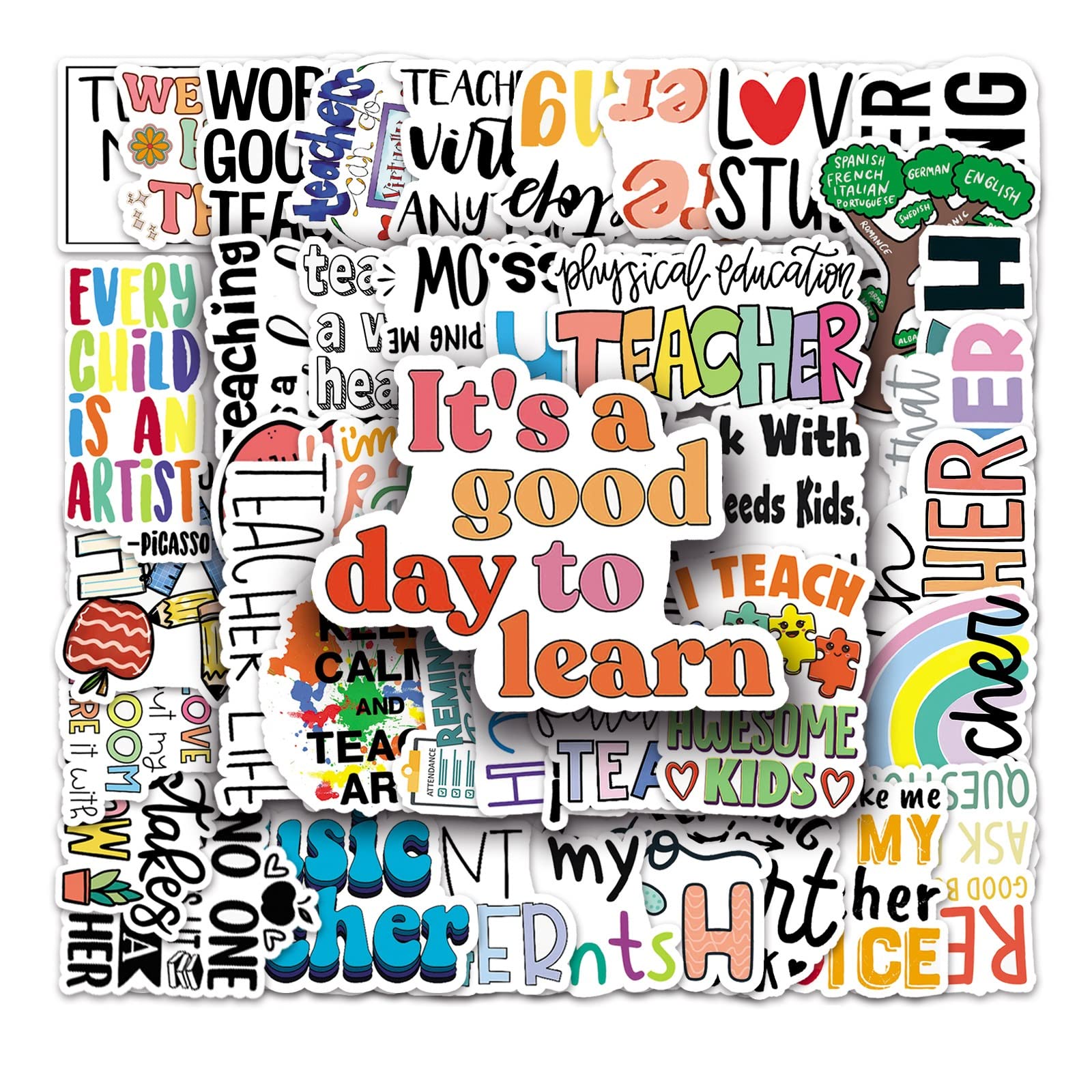 100 Pcs Teacher Stickers, Vinyl Waterproof Teachers Day Gift Card Stickers For Water Bottles, Laptop, Notebook, Cell Phone, Lugg