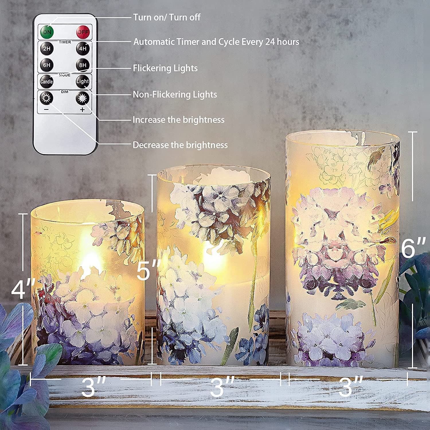Gorge Moment Blue Violet Hydrangea Flameless Candles Led Flicker With Remote Dim Love Theme Summer Spring Decorative Glass Decor