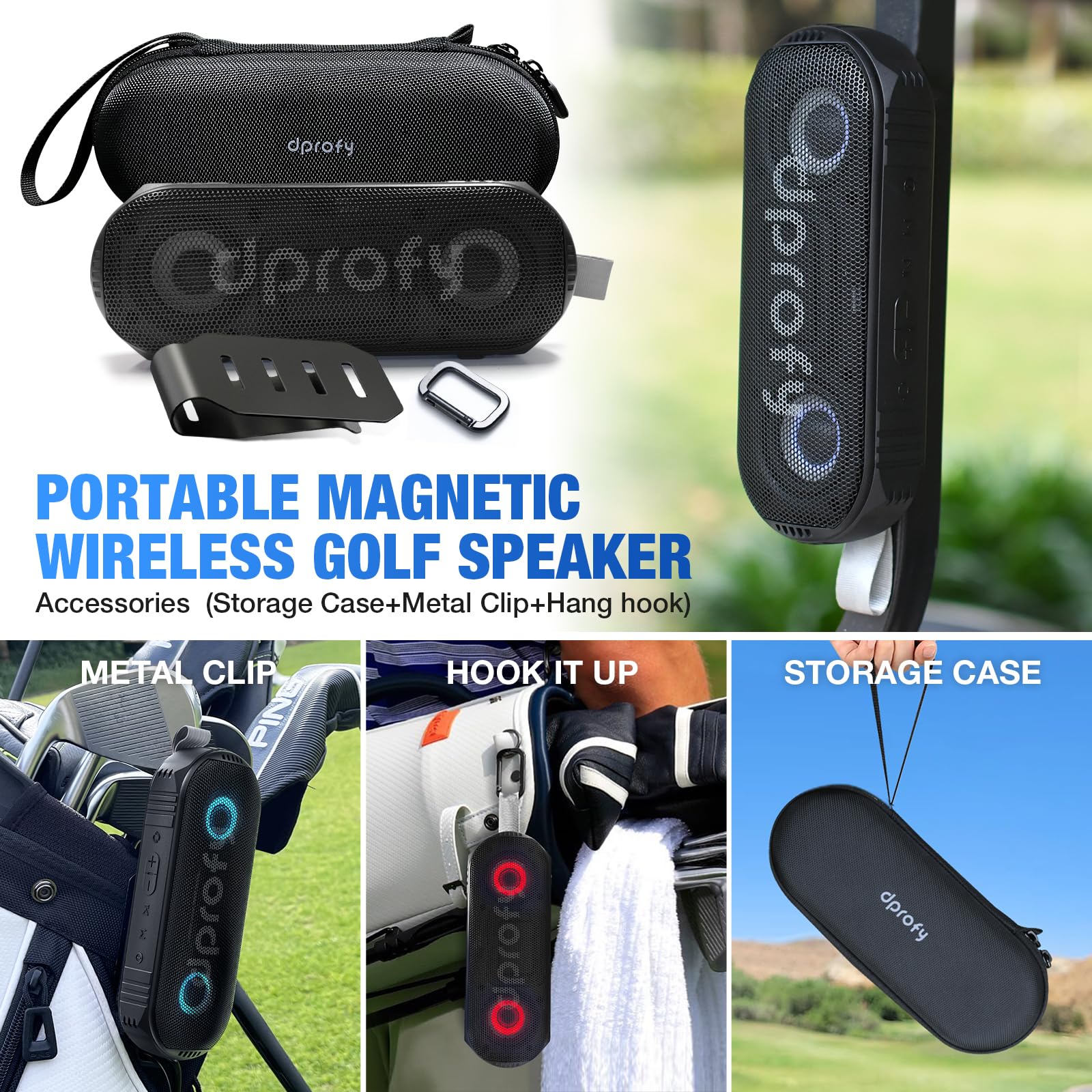 Dprofy New Play 2 Rounds Of Golf, 2Pcs Magnetic Bluetooth Golf Speaker Golf Cart Speaker, Stereo Sound Portable Pro Wireless Wat