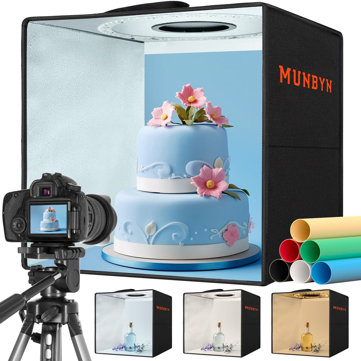 Munbyn Light Box Photography, Portable Photo Studio Box 16''X16'' Professional Shooting Tent Kit With 160 Led Lights 6 Backdrops