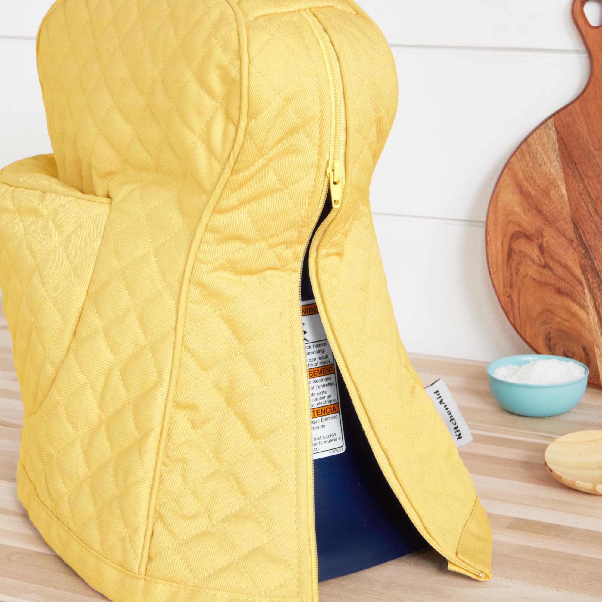 Kitchenaid Fitted Tilt-Head Stand Mixer Cover With Storage Pocket, Quilted 100% Cotton,14.4X18X10, Butter Yellow
