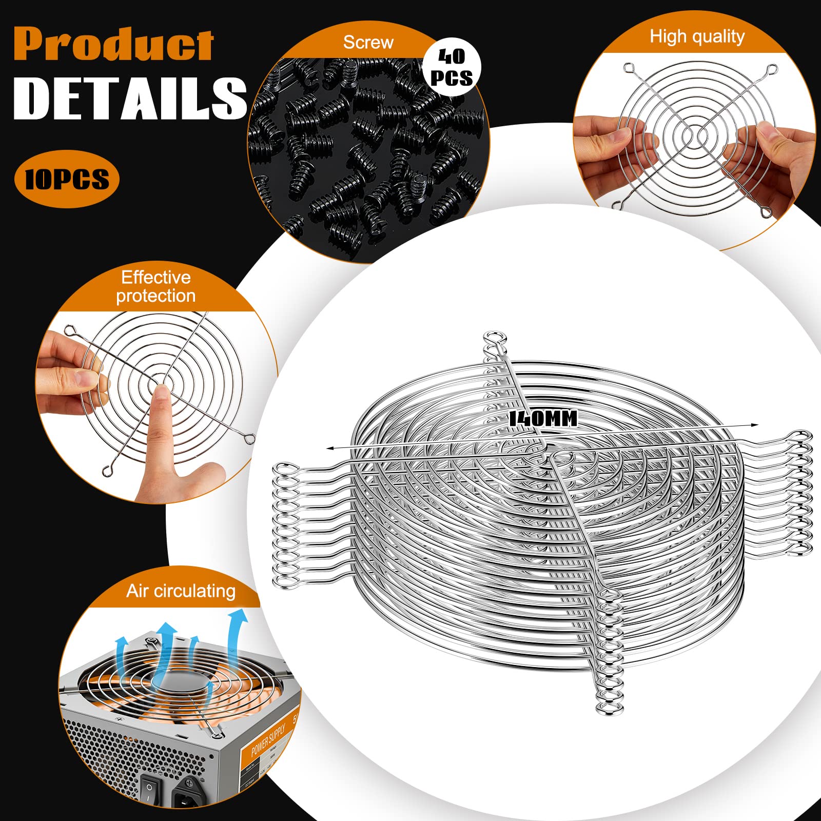 10 Pack 140Mm Fan Grill Guard For 140Mm Case Fan Fan Filter 140Mm Computer Case Fan Finger Grills Fan Guard Protector With Screw