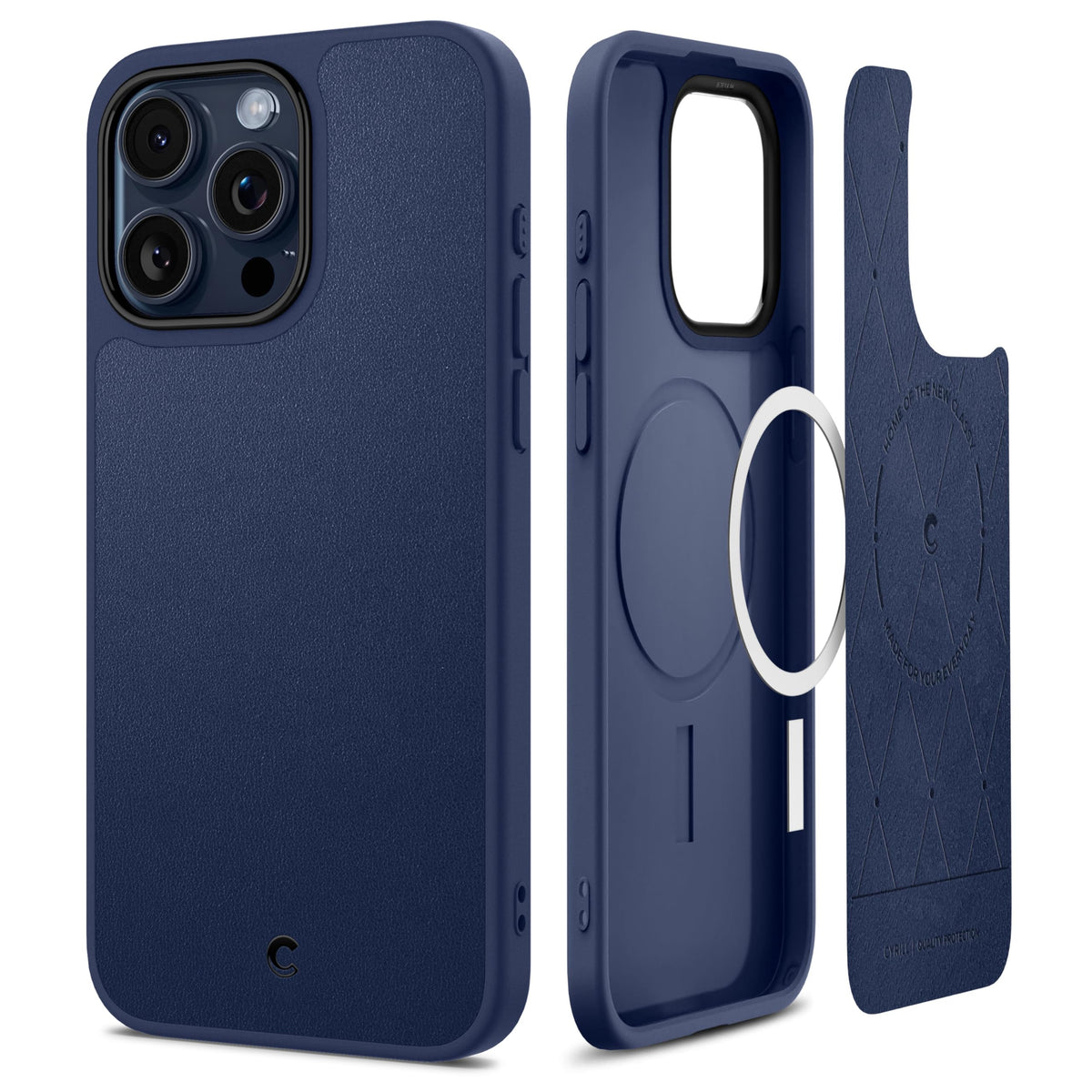 Cyrill Kajuk Mag Compatible With Iphone 15 Pro Case Leather (2023), Premium Vegan Leather Case Blue With Protective Microfiber L