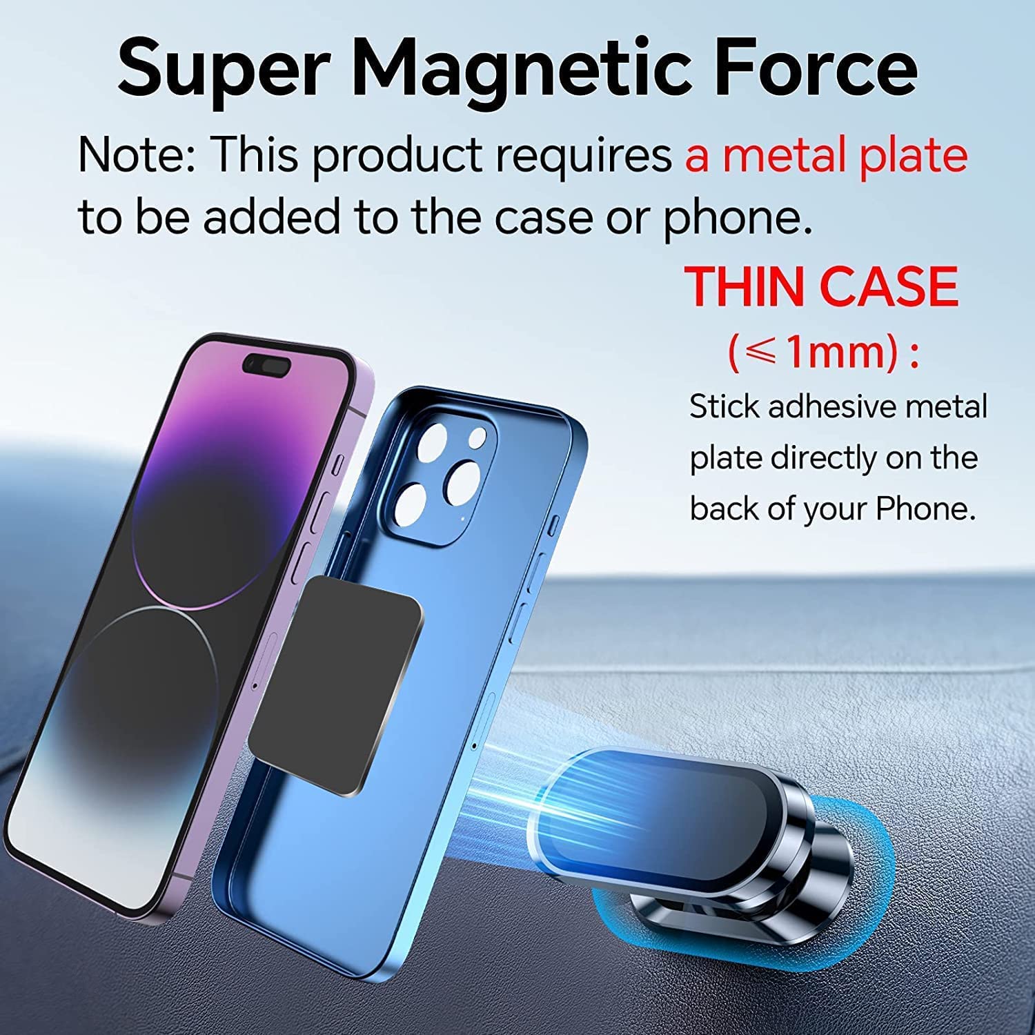 ?2-Pack? Magnetic Phone Holder For Car, [ Super Strong Magnet][ With 4 Metal Plate ] Iphone Magnetic Carmount For Cell Phone, [