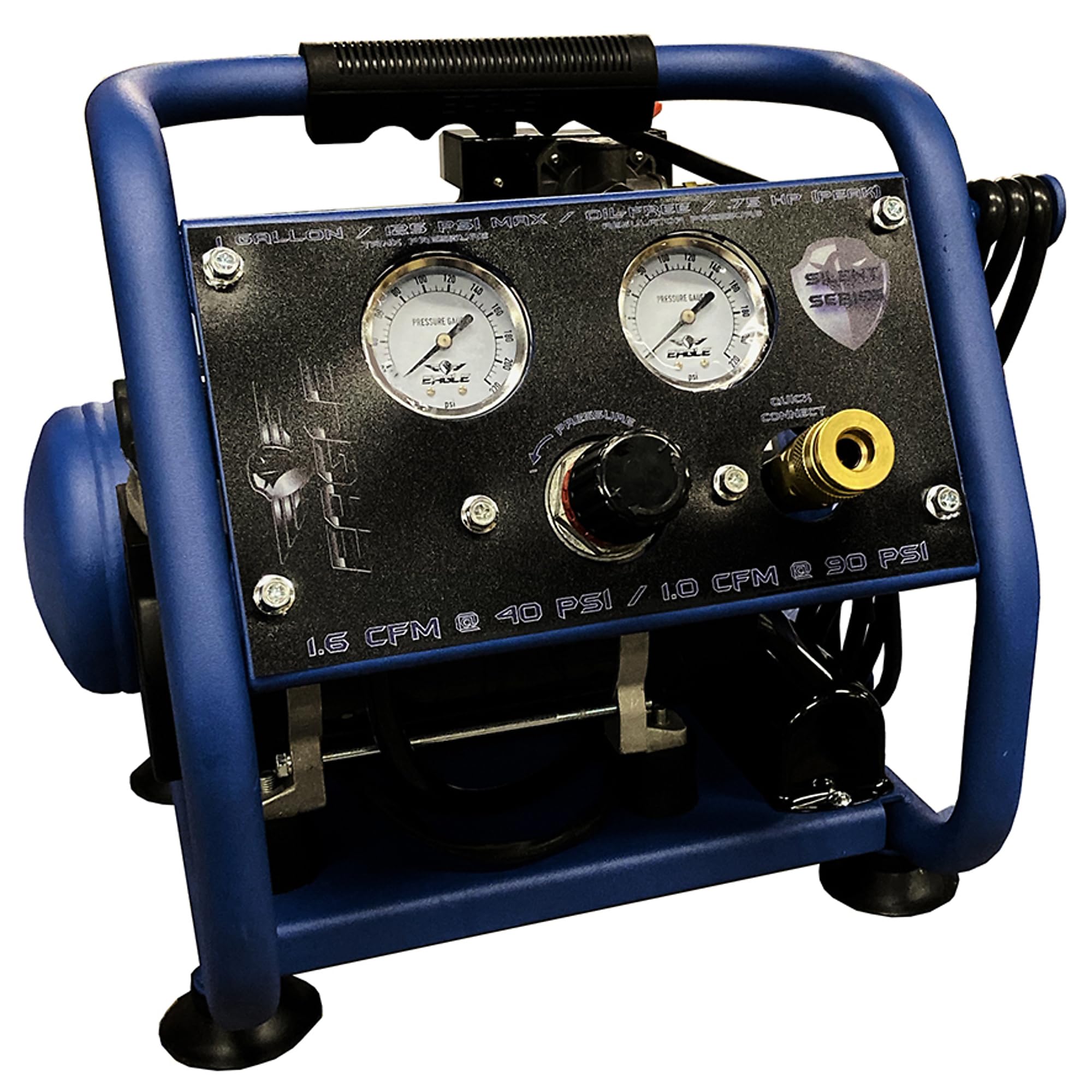 Eagle EA-2000 Silent Series 2000 Portable Air Compressor 125 PSI, MAX PSI, 115 V, Hot Dog with Panel, Blue, 1 Gallon