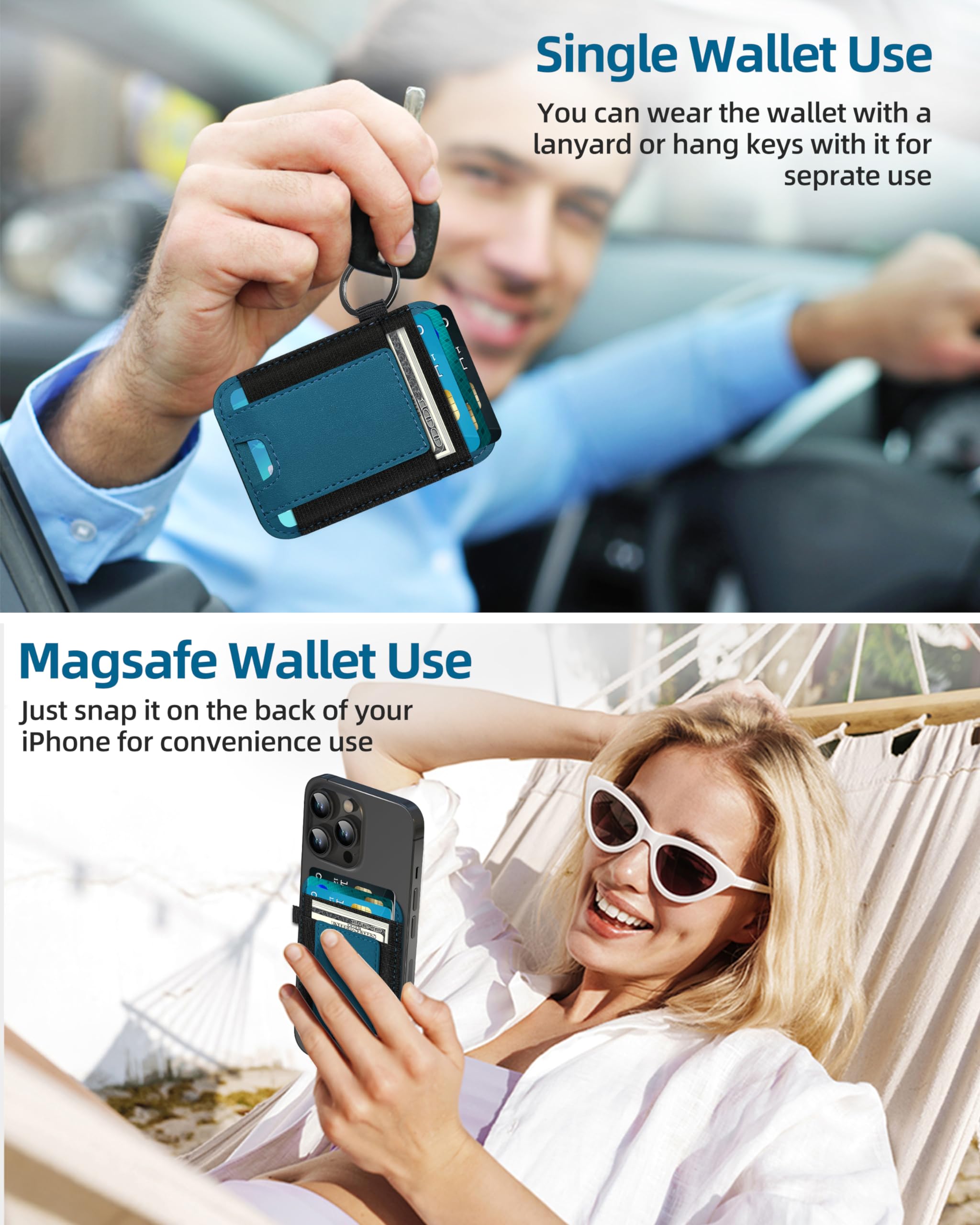 Extrelife Magsafe Wallet For Iphone 15/14/13/12 Series, Blue, Vegan Leather, Hold 7 Cards, Magnetic