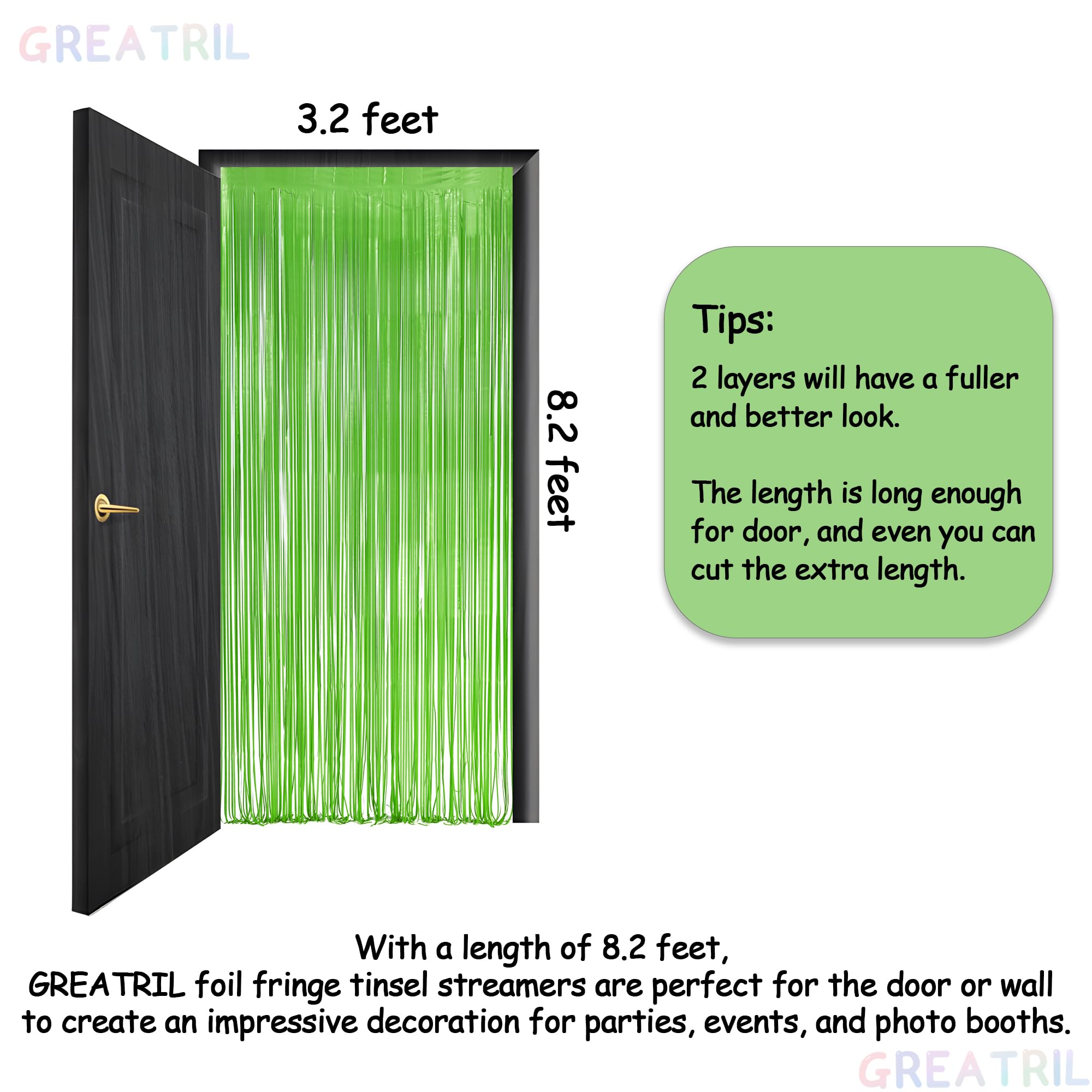 Lime Green Streamers Party Backdrop   Greatril Tinsel Curtain For St Patrick'S Day/Frog/Wizard   3.2Ft X 8.2Ft   2 Packs