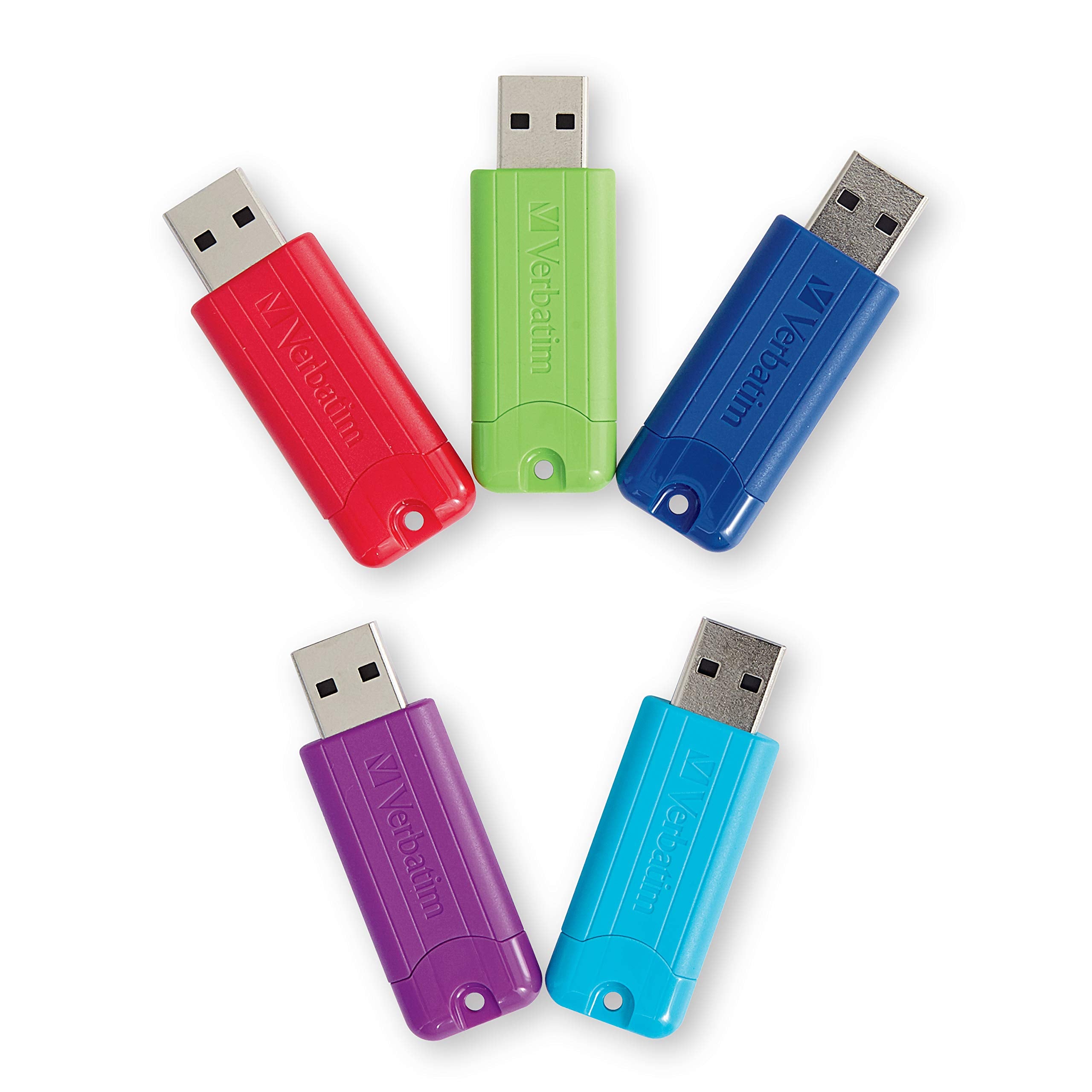 Verbatim 32Gb Pinstripe Usb 3.2 Gen 1 Flash Drive Retractable Thumb Drive   5 Pack   Multicolor (Green, Blue, Red, Purple, Cyan)