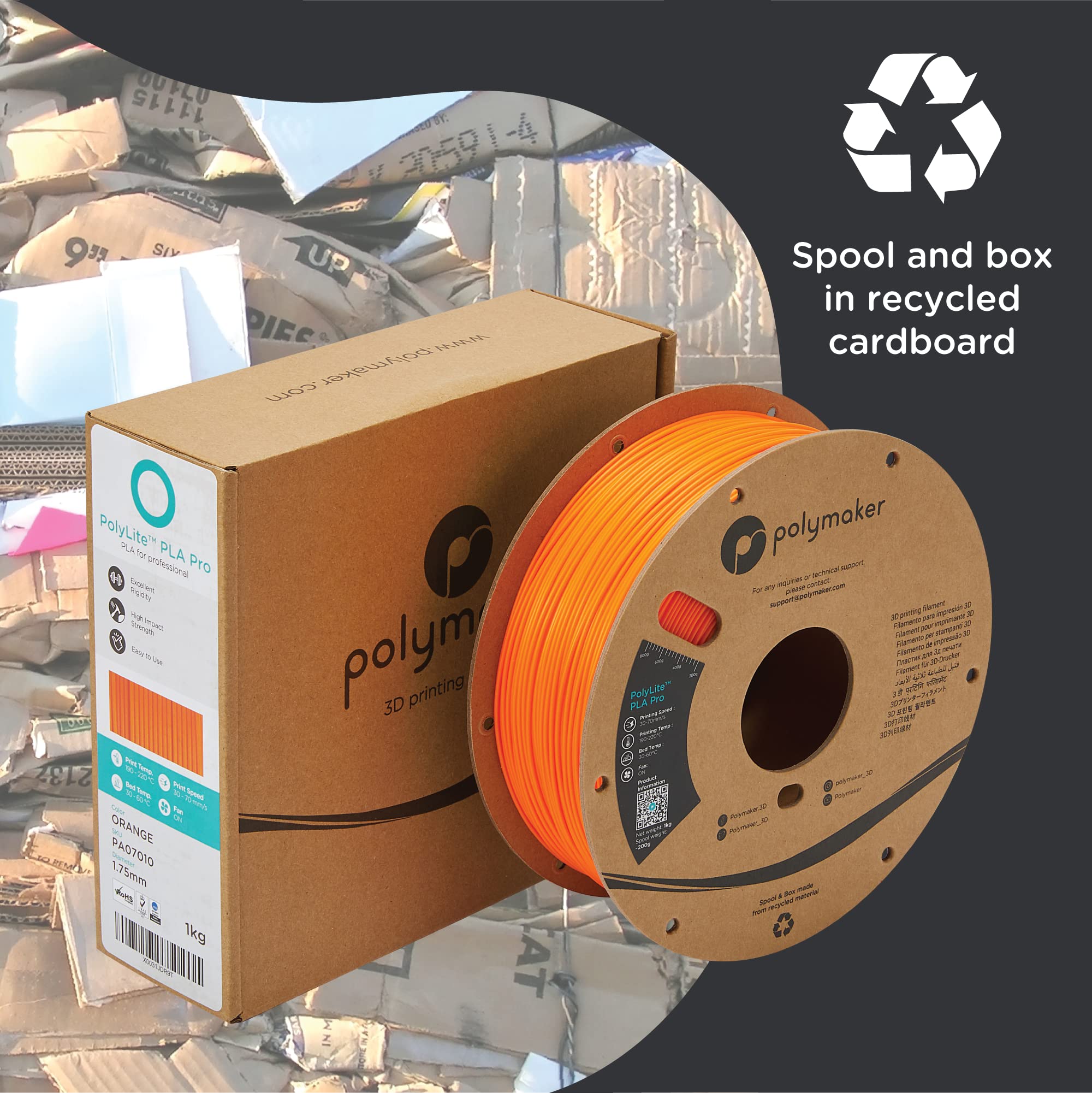 Polymaker Pla Pro Filament 1.75Mm Orange, Powerful Pla Filament 1.75Mm 3D Printer Filament 1Kg   Polylite 1.75 Pla Filament Pro