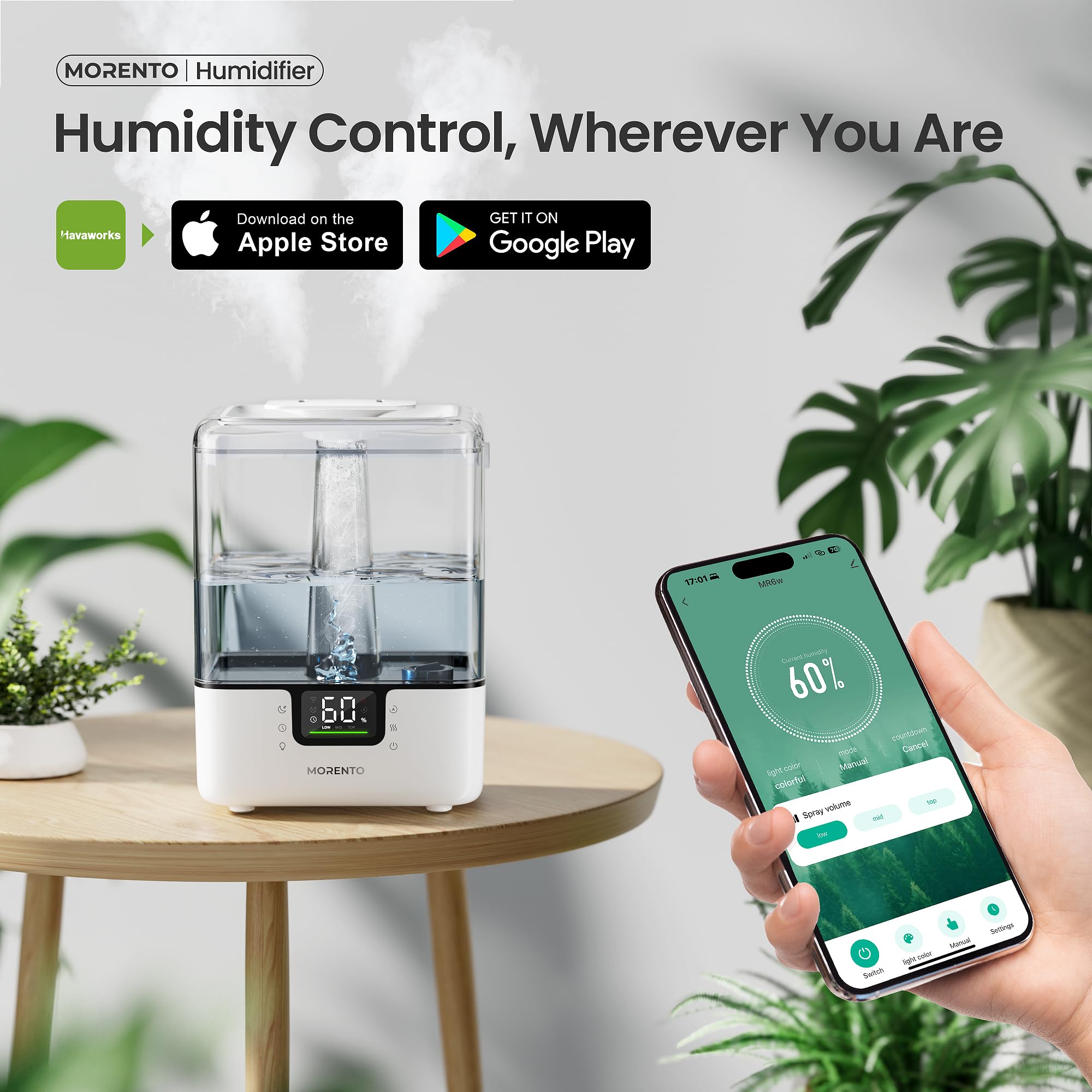 Morento Smart Humidifiers For Bedroom Large Room Home, 6L Cool Mist Top Fill Humidifier With Essential Oil Diffuser, Smart App &