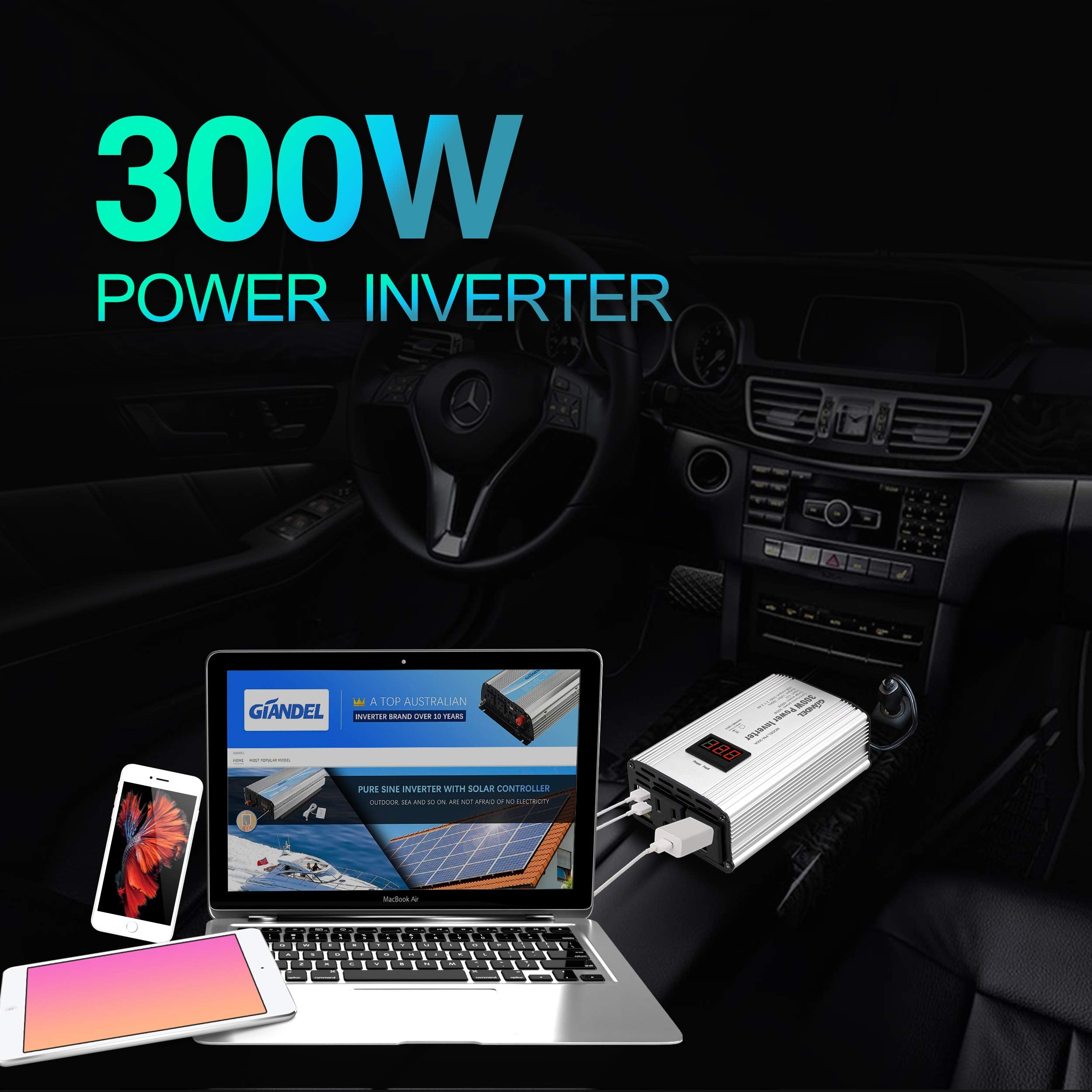 300W Power Inverter Dc 12V To 110V Ac Car Inverter With 4.8A Dual Usb Car Adapter With Led Display