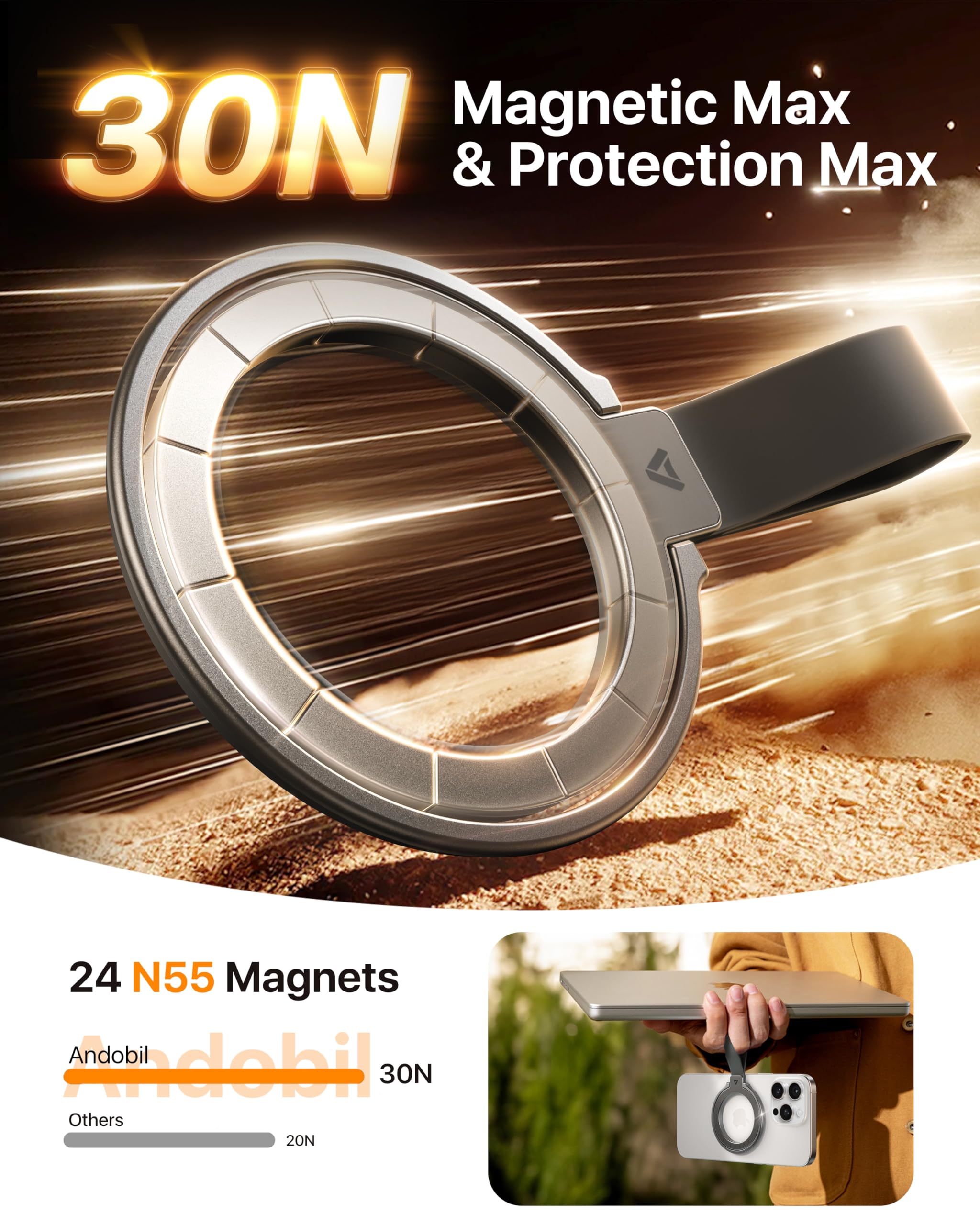 Andobil [2025 Unrivaled Stability] Magnetic Phone Grip Holder For Magsafe Ring Stand Holder Kickstand Compatible With Magsafe Ac