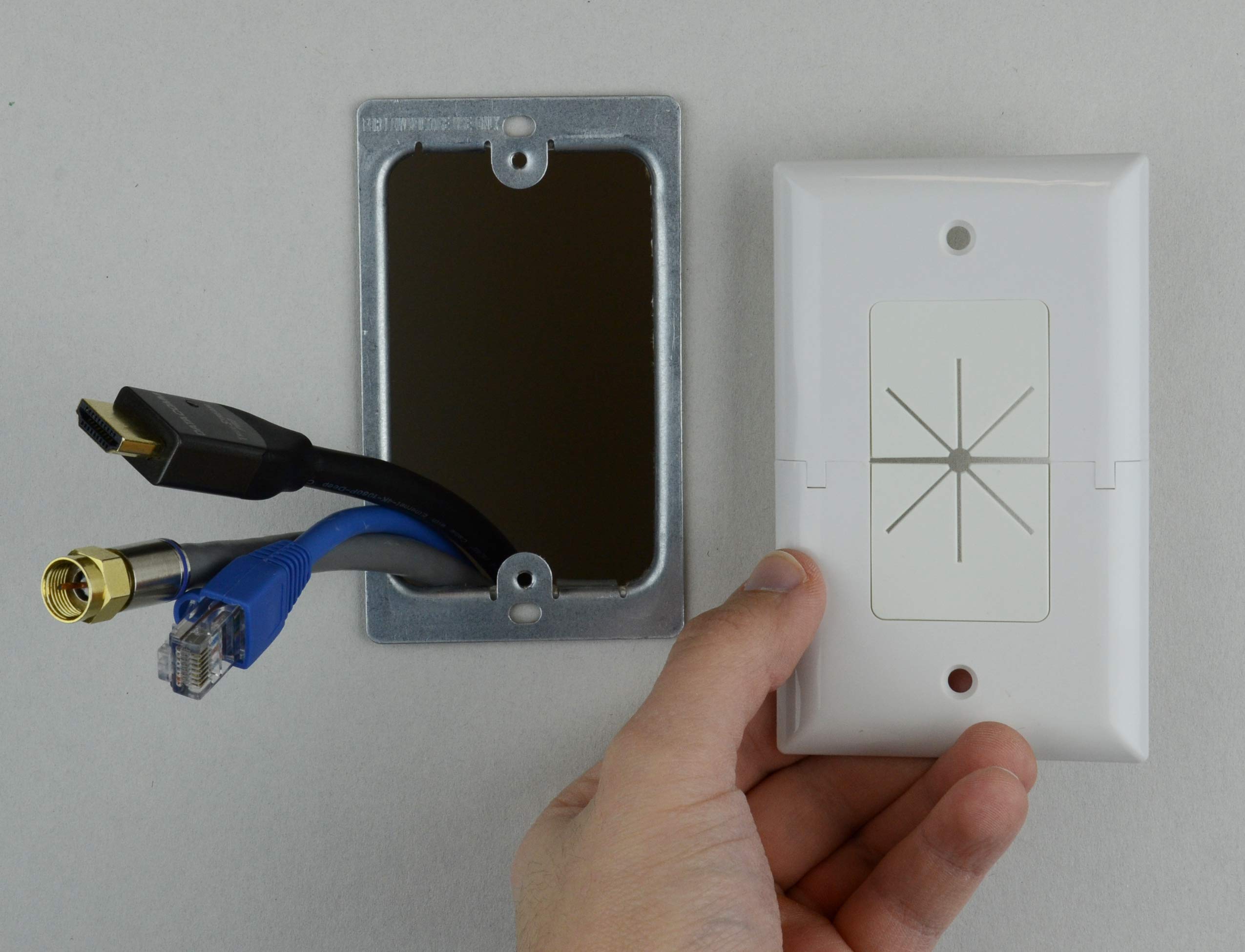 Data Comm Electronics 45 0017 Bk Split Style Tv Plate With Flexible Av/Hdmi Cable Pass Through   Black