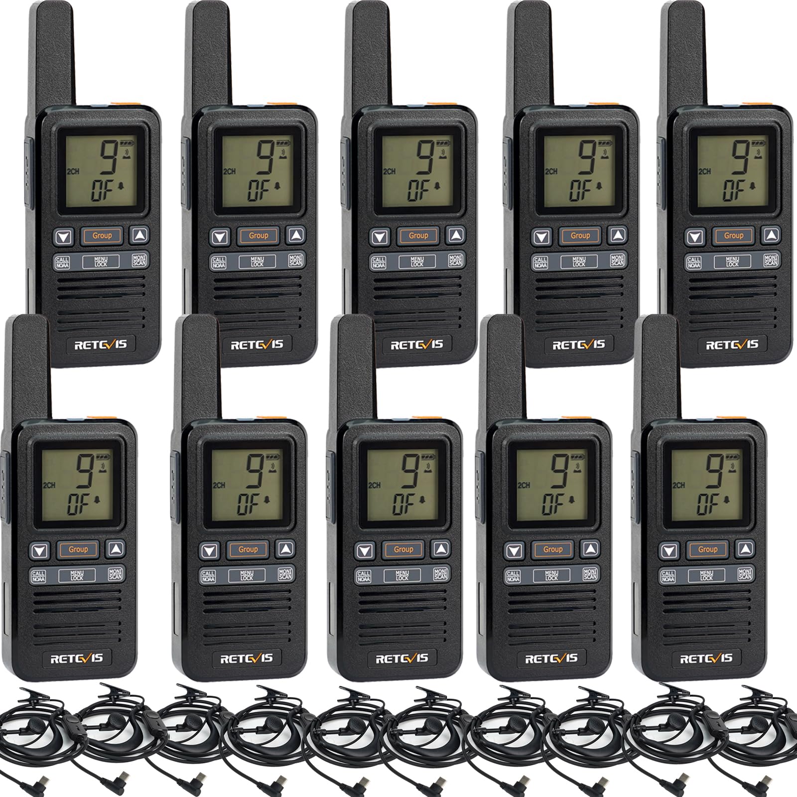 Retevis Rb67 Radios Walkie Talkies Rechargeable, Business Walkie Talkies With Earpiece, Group Call,1600Mah Battery, Usb C Two Way Radio Long Range For Adults School Office Restaurant Cafe (10 Pack)