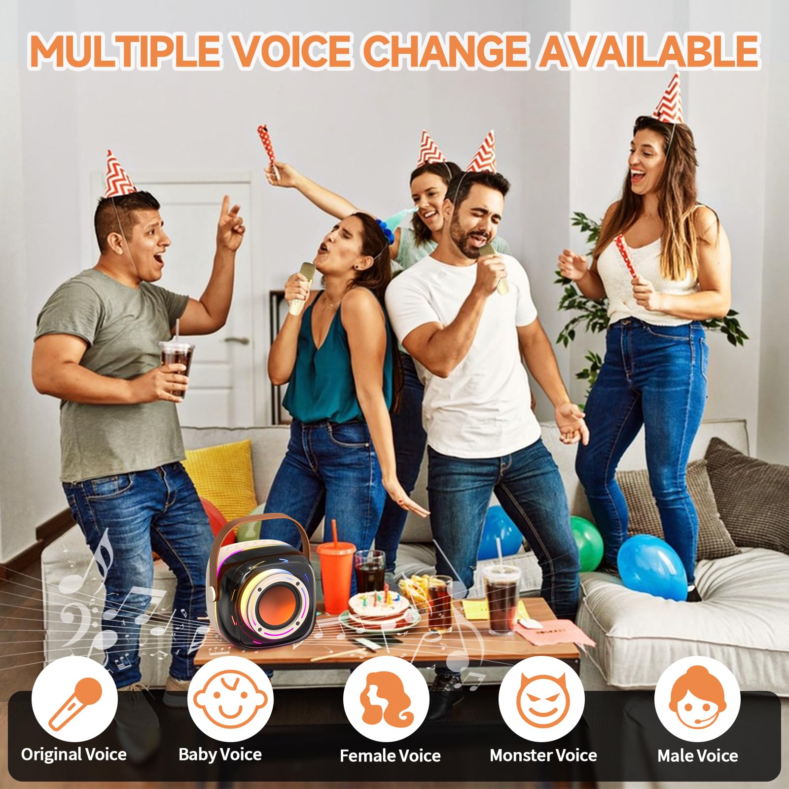Karaoke Machine With 2 Wireless Mircophones For Adults Kids, Portable Bluetooth Karaoke Speaker With 3.5'' Full Range Speaker An